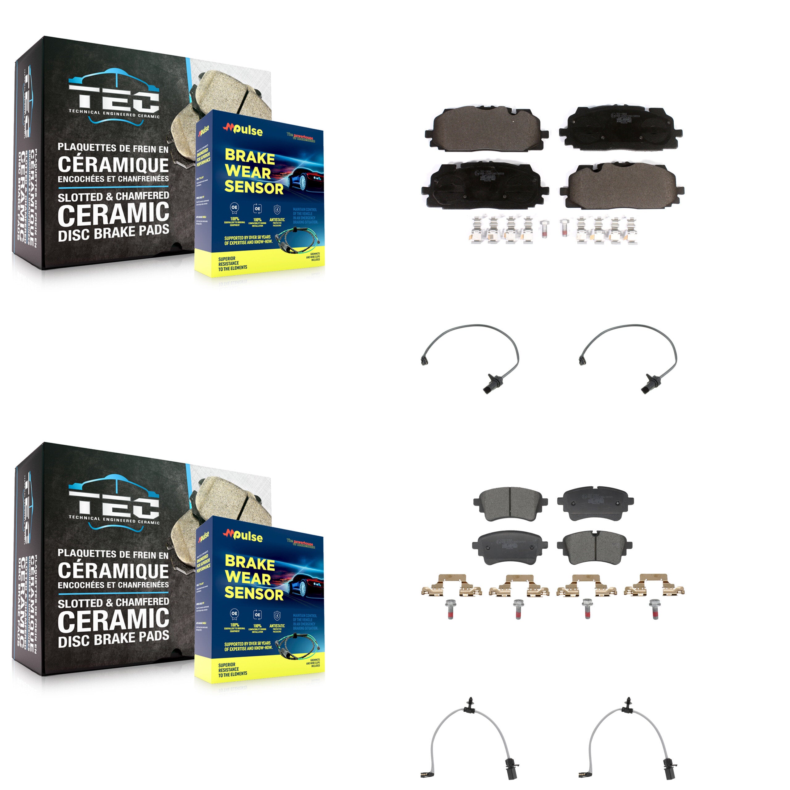 Front Rear Ceramic Brake Pad & Wear Sensor Kit For Audi SQ5 Sportback A6 Quattro
