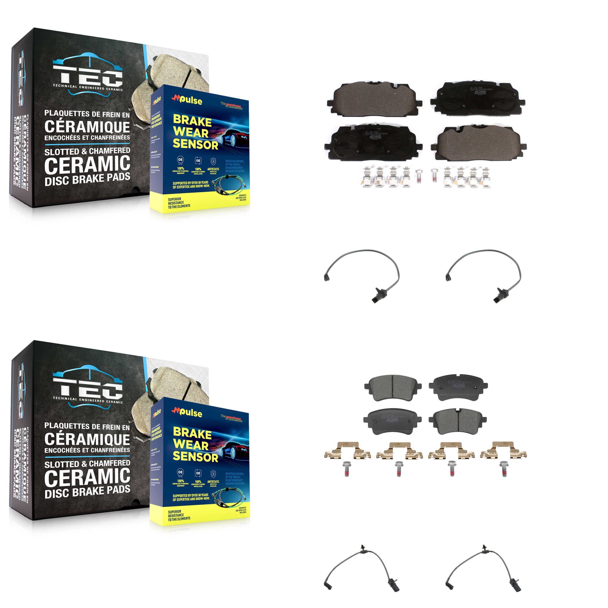 Front Rear Ceramic Disc Brake Pads And Wear Sensors Kit For Audi S5 S4 Sportback