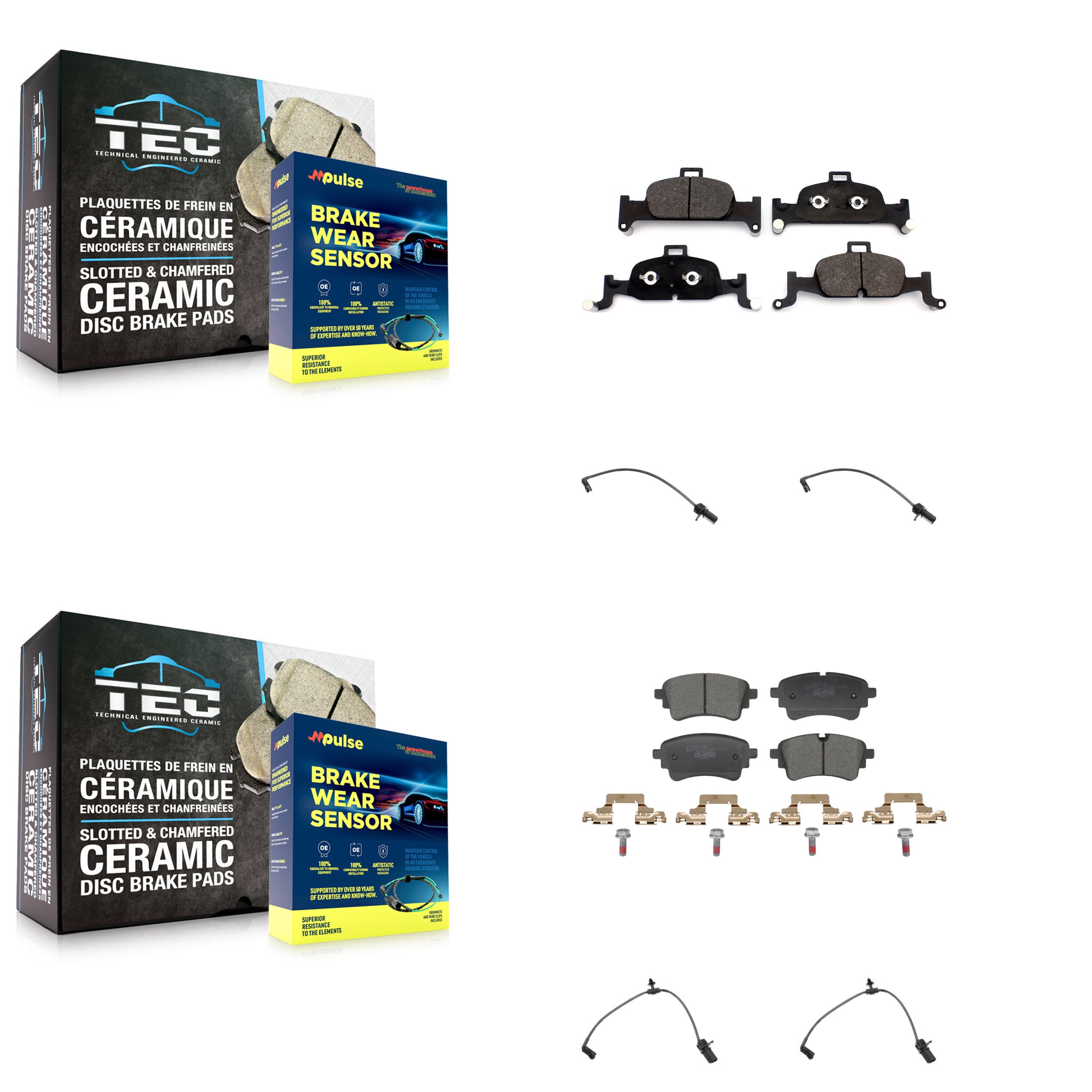 Front Rear Ceramic Brake Pads & Wear Sensor Kit For Audi A5 Sportback A4 Quattro