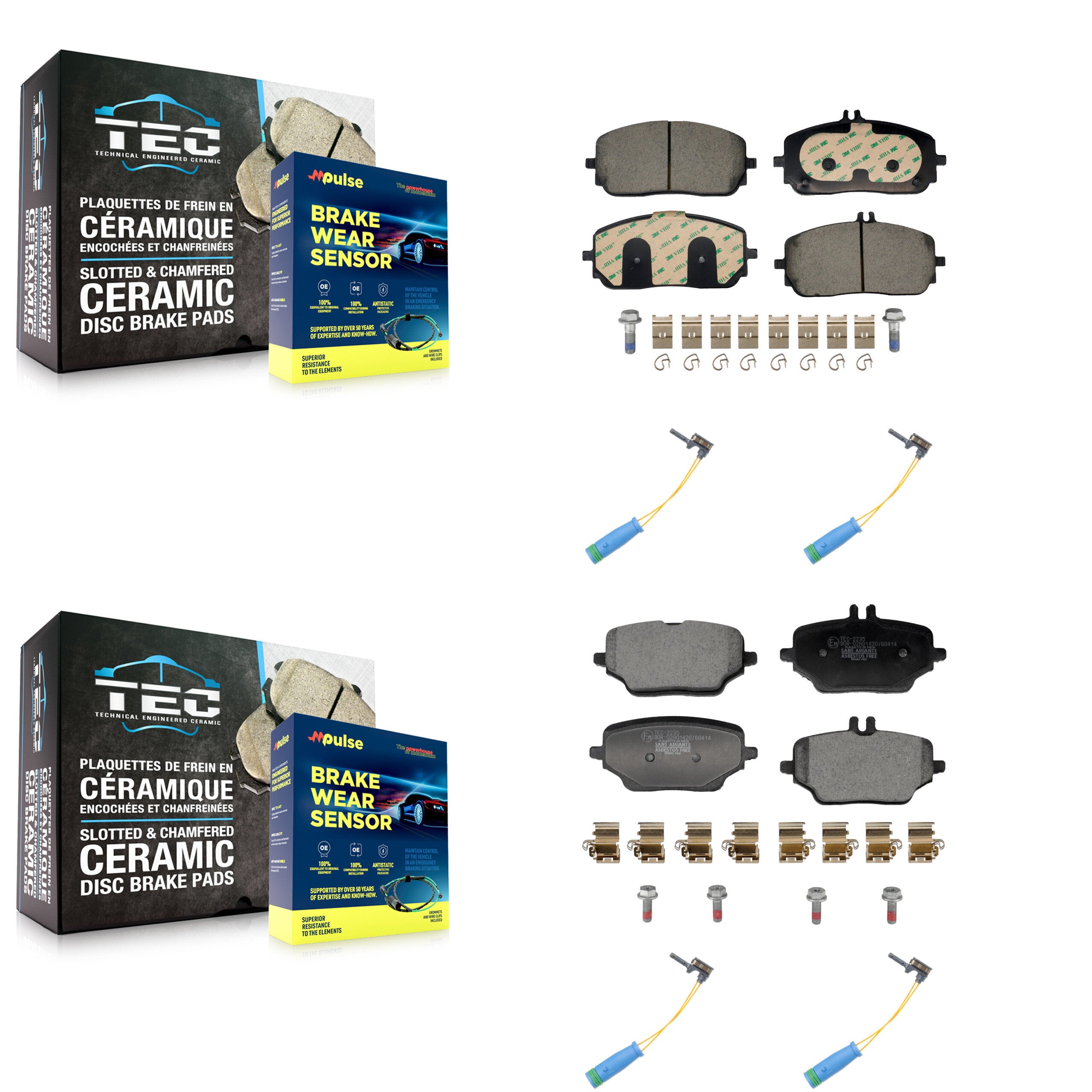 Front Rear Ceramic Disc Brake Pads And Wear Sensors Kit For Mercedes-Benz GLE350