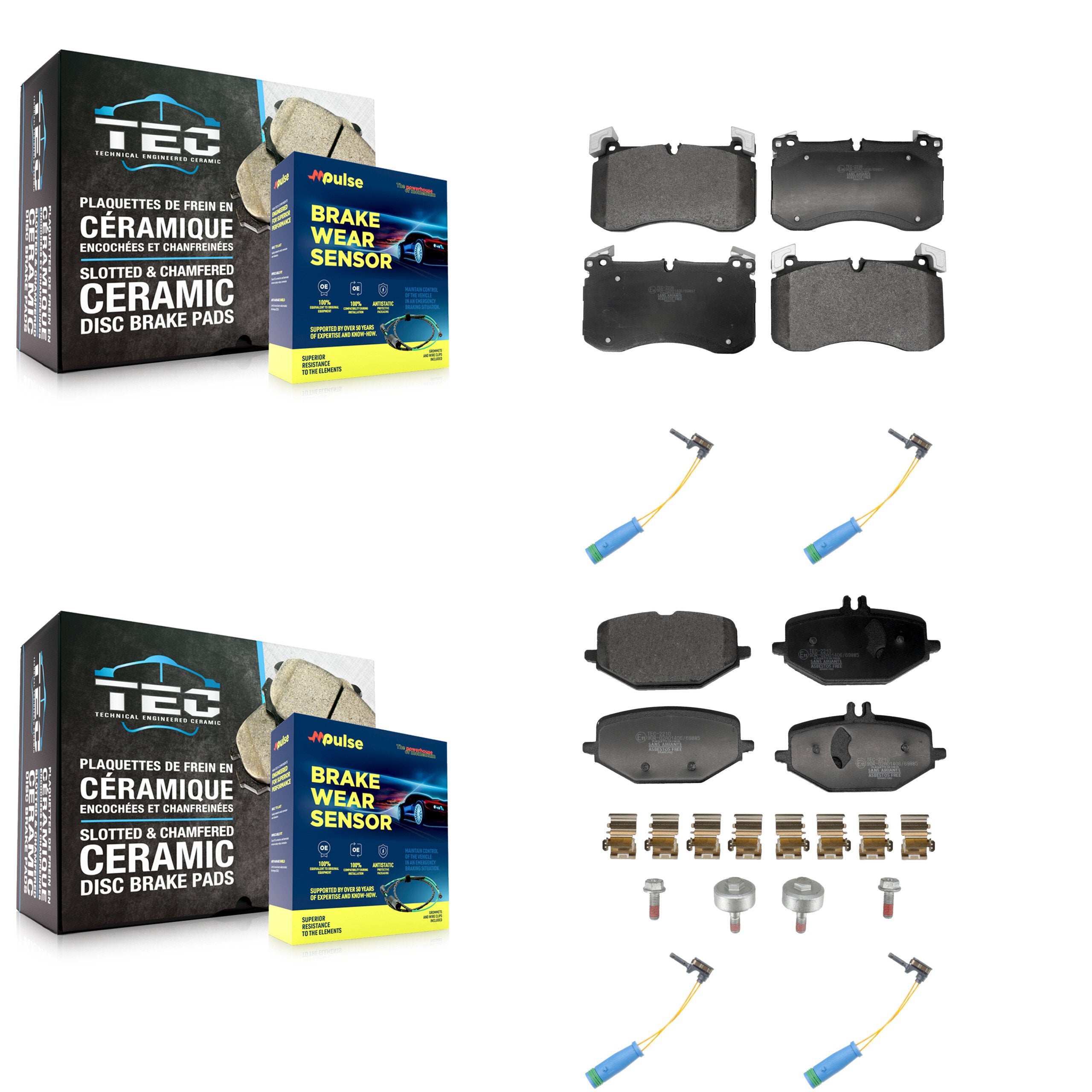 Front Rear Ceramic Brake Pad Wear Sensor Kit For 20-22 Mercedes-Benz GLS450 3.0L