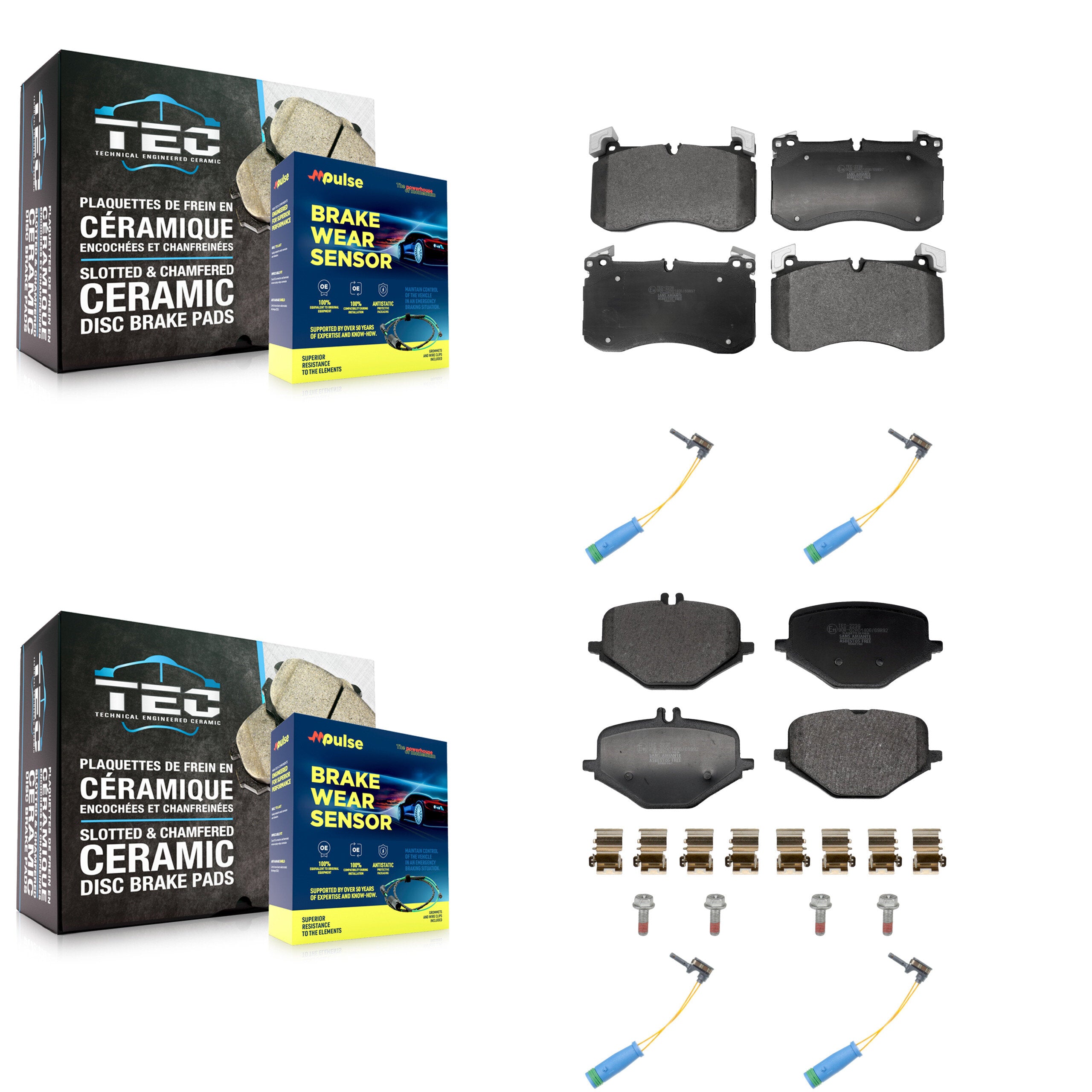 Front Rear Ceramic Brake Pad & Wear Sensor Kit For Mercedes-Benz GLS63 AMG GLE53