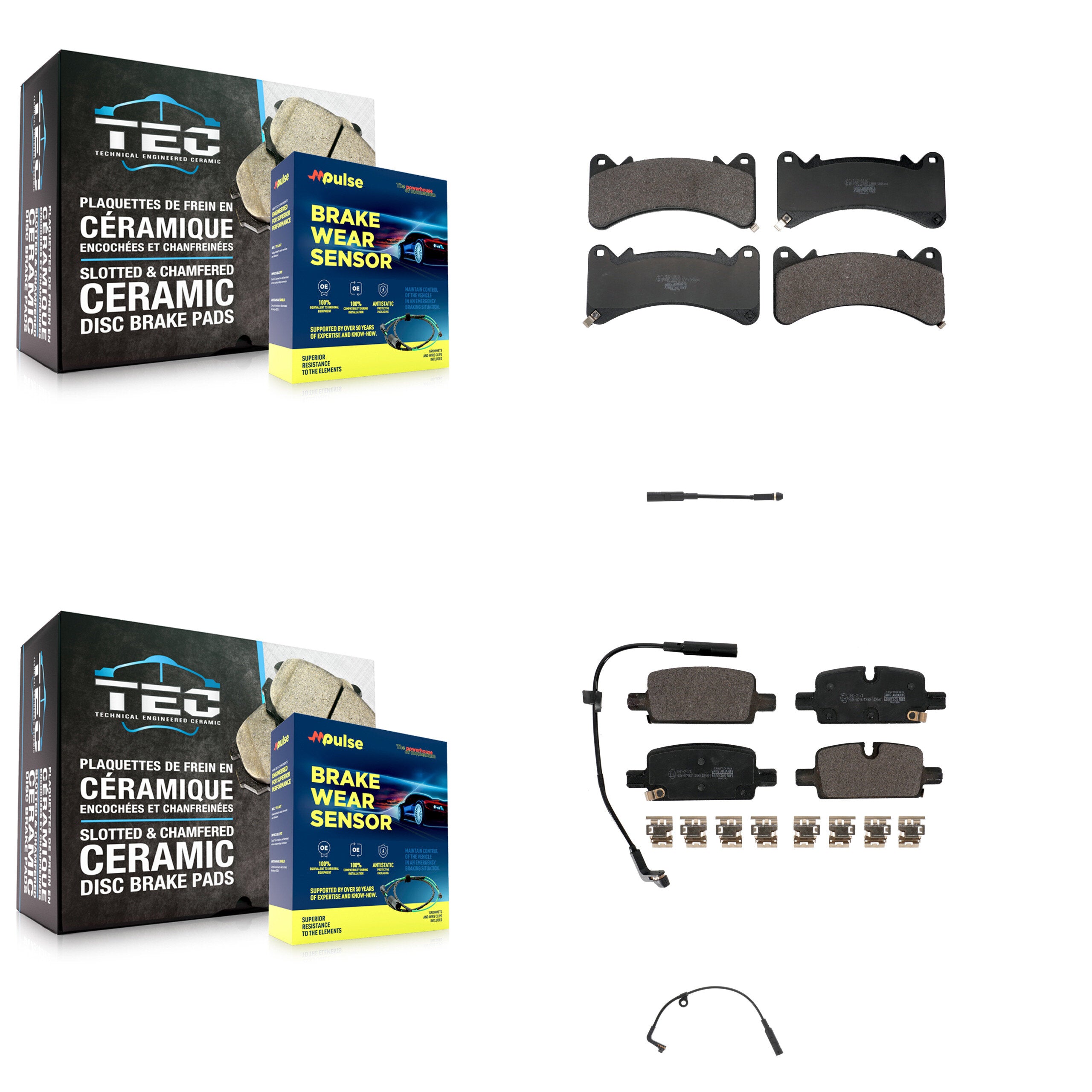 Front Rear Ceramic Brake Pad Extra Wear Sensor Kit For GMC Sierra 1500 Chevrolet