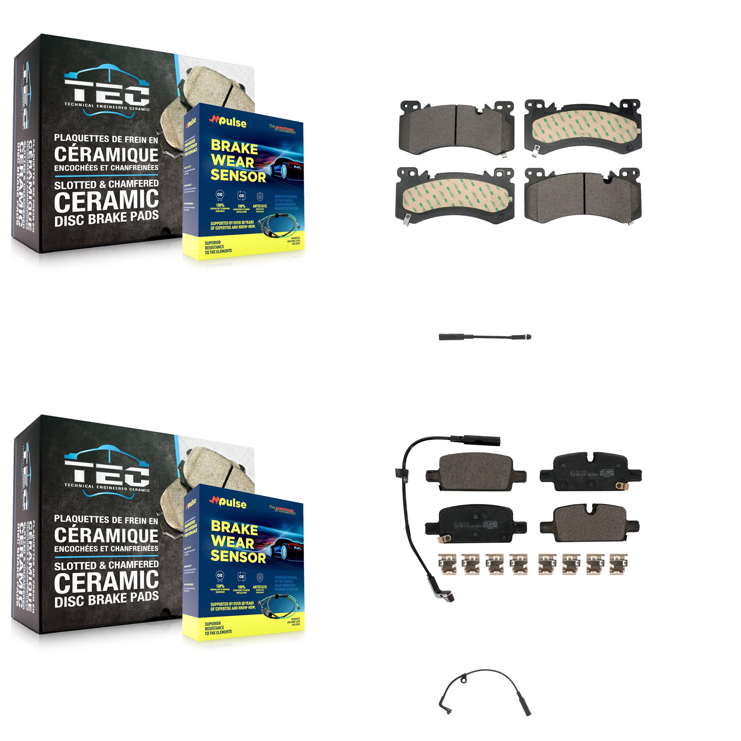 Front Rear Ceramic Disc Brake Pads And Extra Wear Sensor Kit For Chevrolet Tahoe
