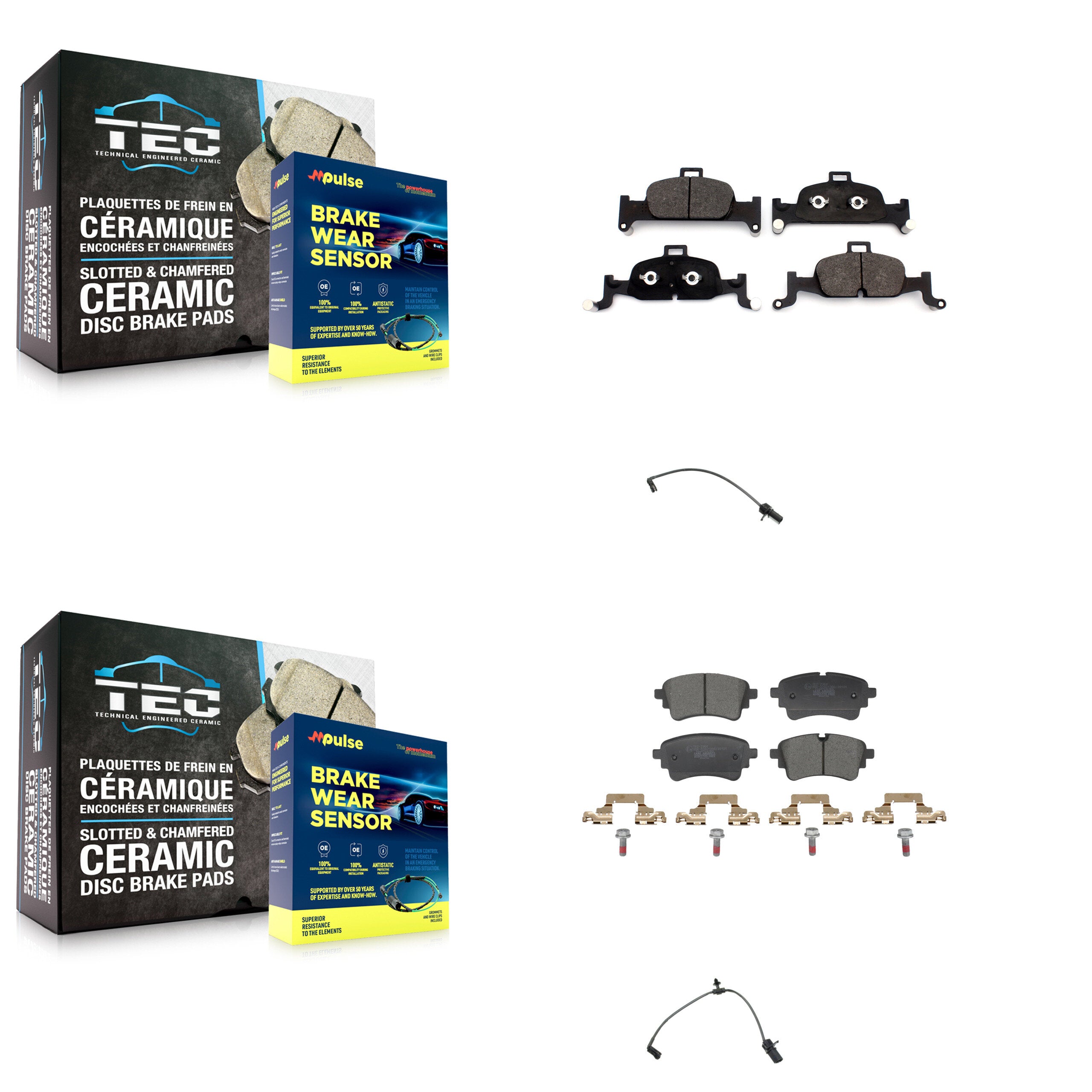 Front Rear Ceramic Brake Pads & Wear Sensor Kit For Audi A5 Sportback A4 Quattro