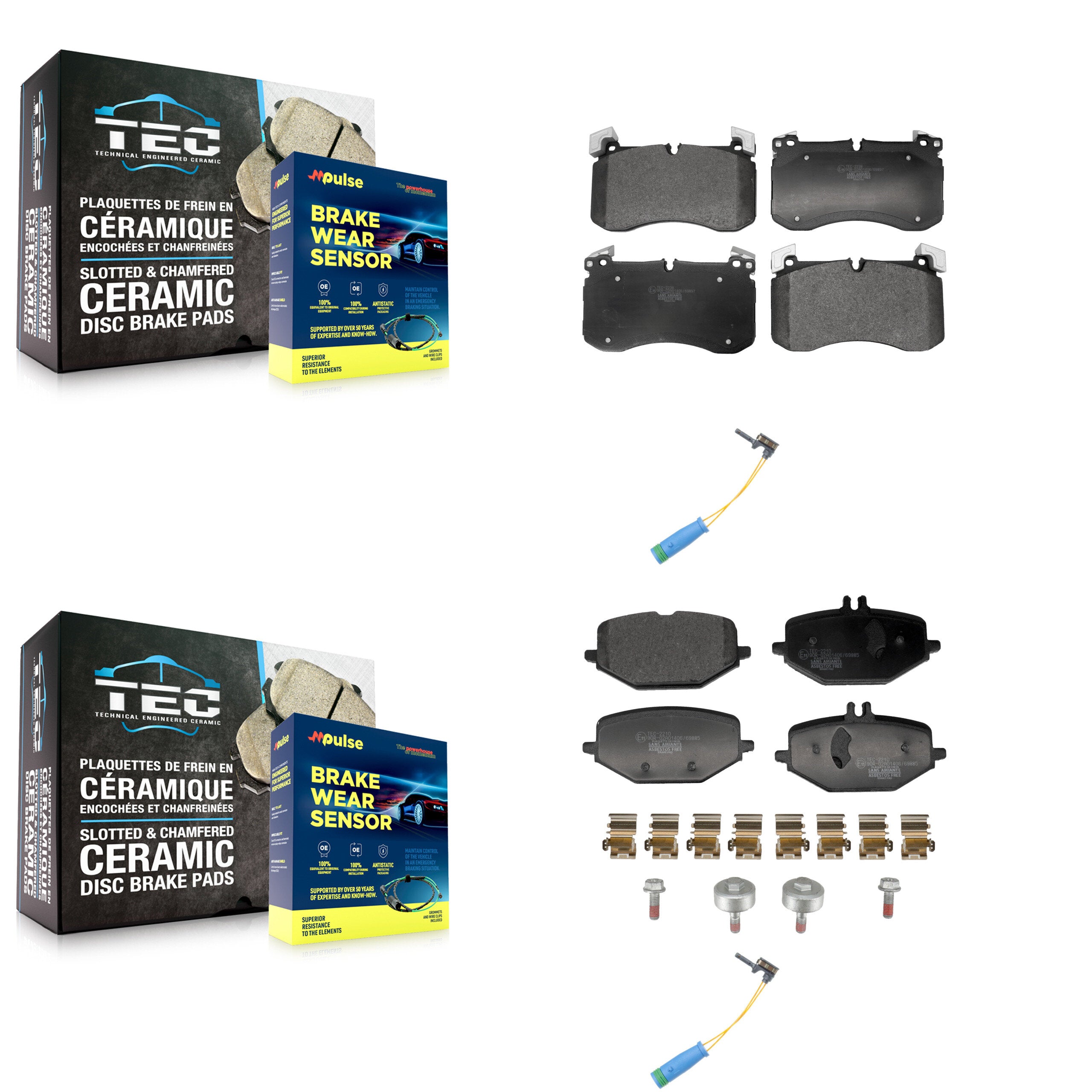 Front Rear Ceramic Brake Pad Wear Sensor Kit For 20-22 Mercedes-Benz GLS450 3.0L