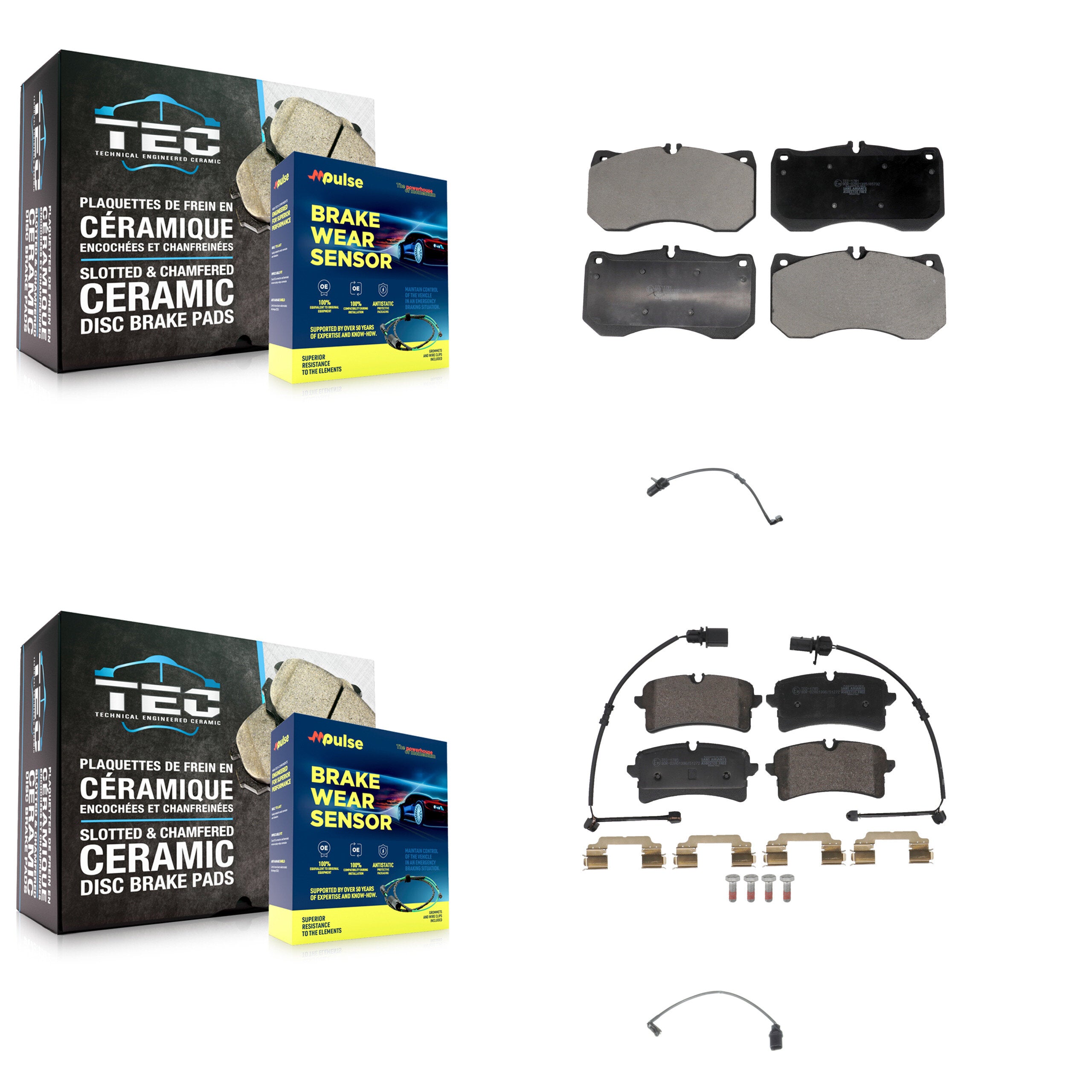 Front Rear Ceramic Disc Brake Pads And Extra Wear Sensor Kit For Audi A7 Quattro