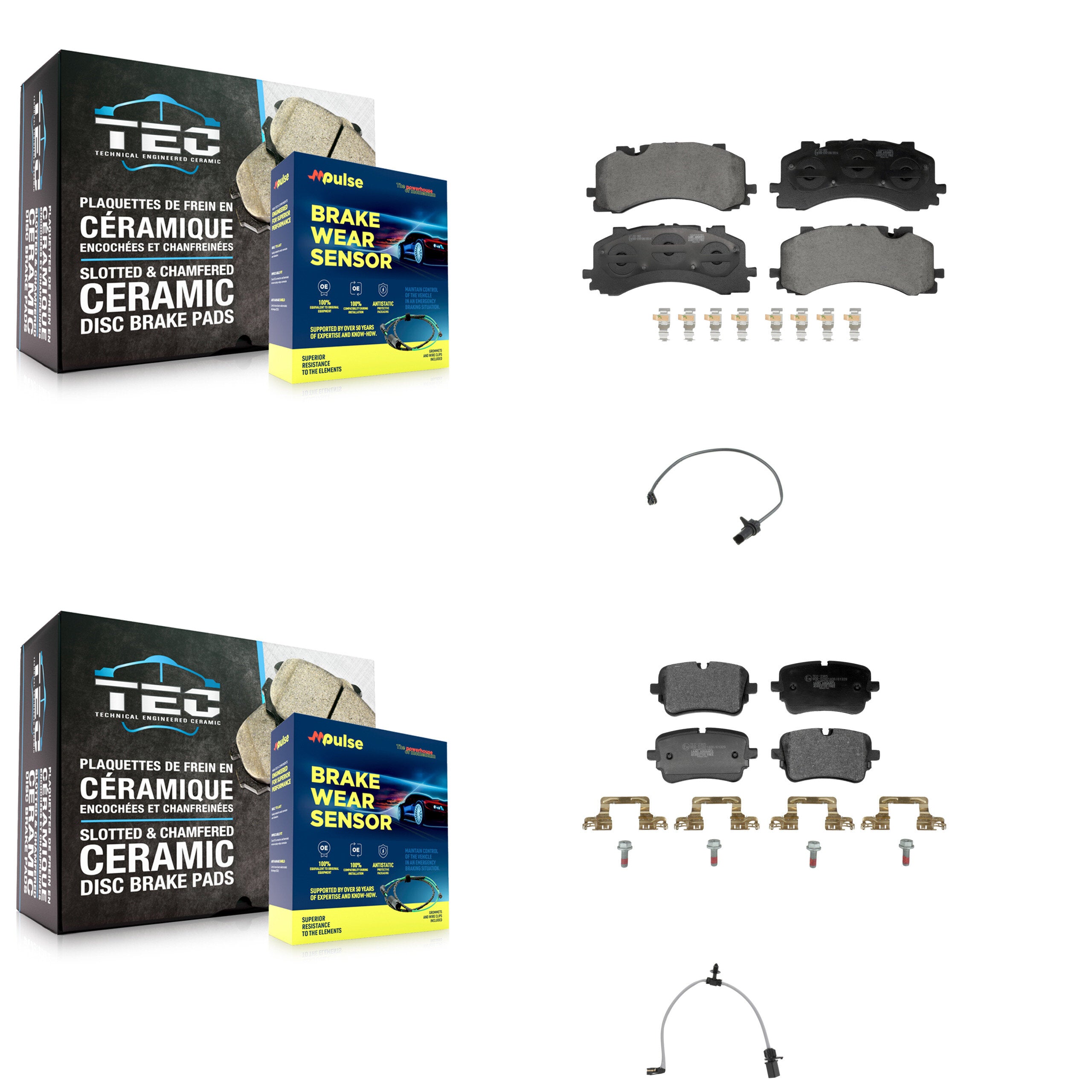Front Rear Ceramic Disc Brake Pads And Wear Sensors Kit For Audi S6 KTW-101666