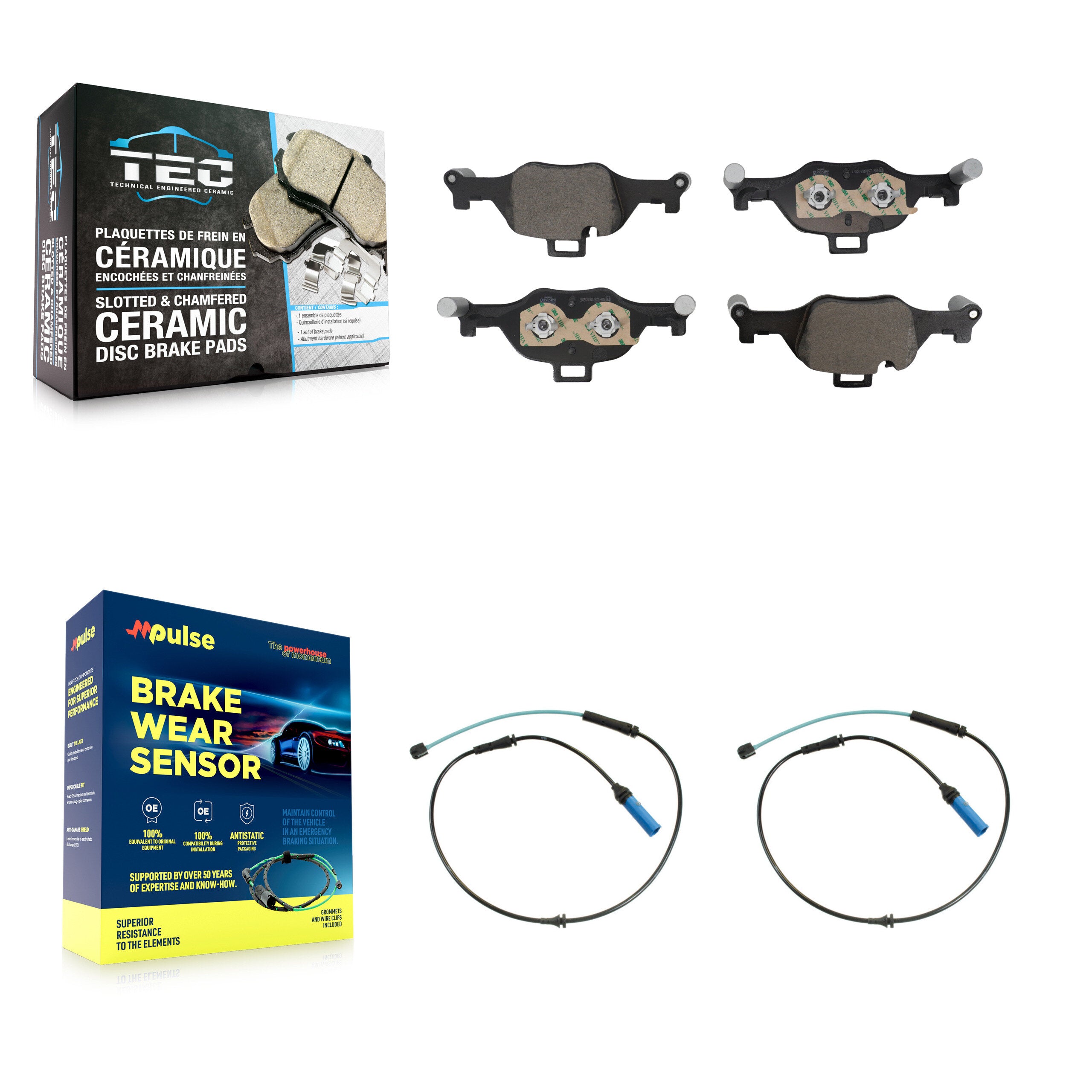 Front Ceramic Disc Brake Pads Wear Sensor Kit For BMW 530i xDrive 540i 530e 540d