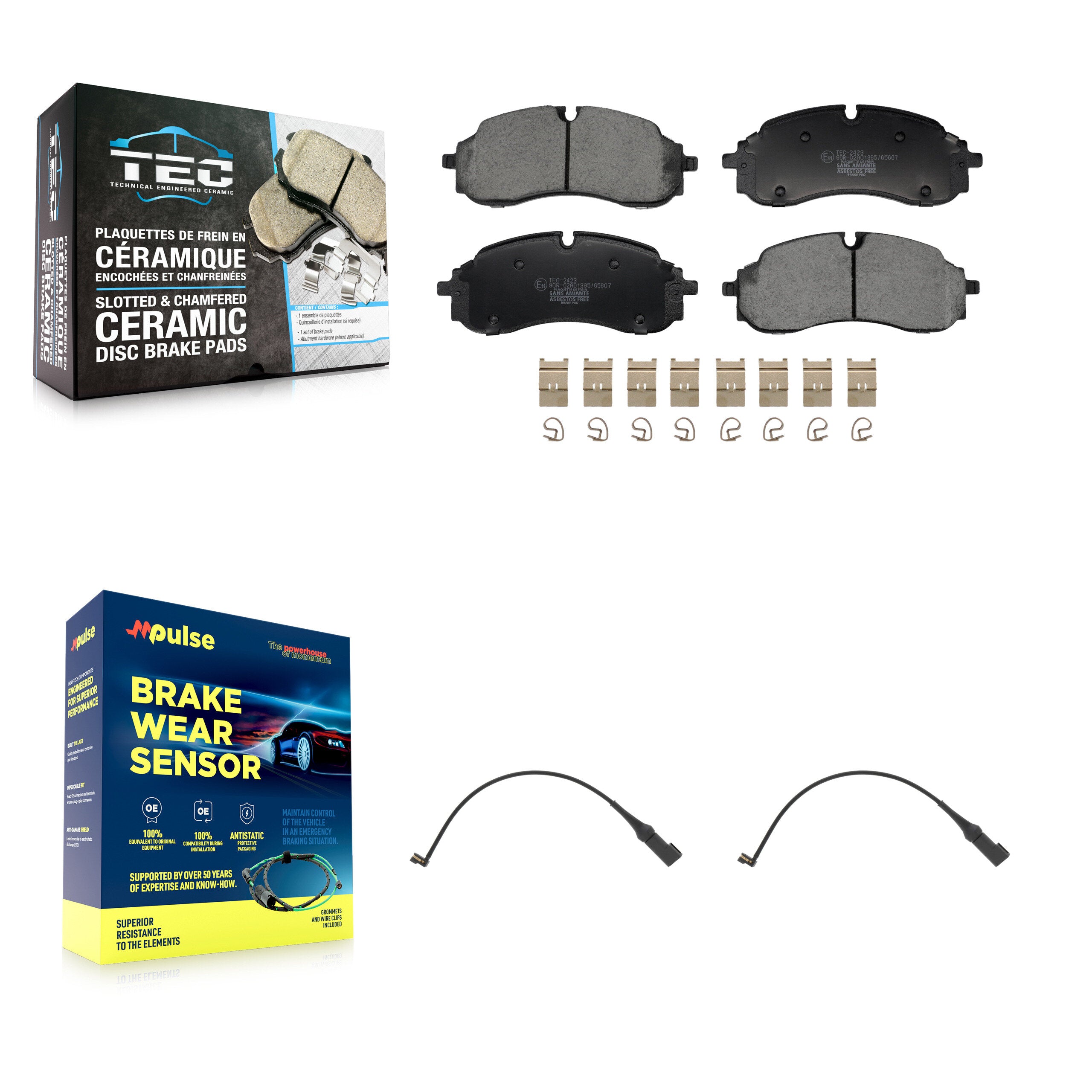 Front Ceramic Brake Pad And Wear Sensor Kit For Ford E-Transit With 5 Lug Wheels