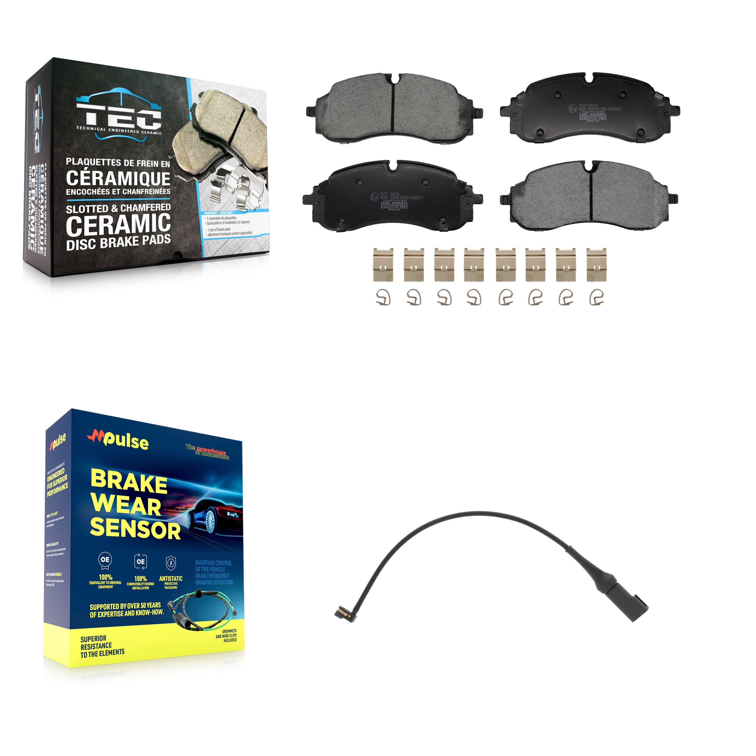 Front Ceramic Brake Pad And Wear Sensor Kit For Ford E-Transit With 5 Lug Wheels