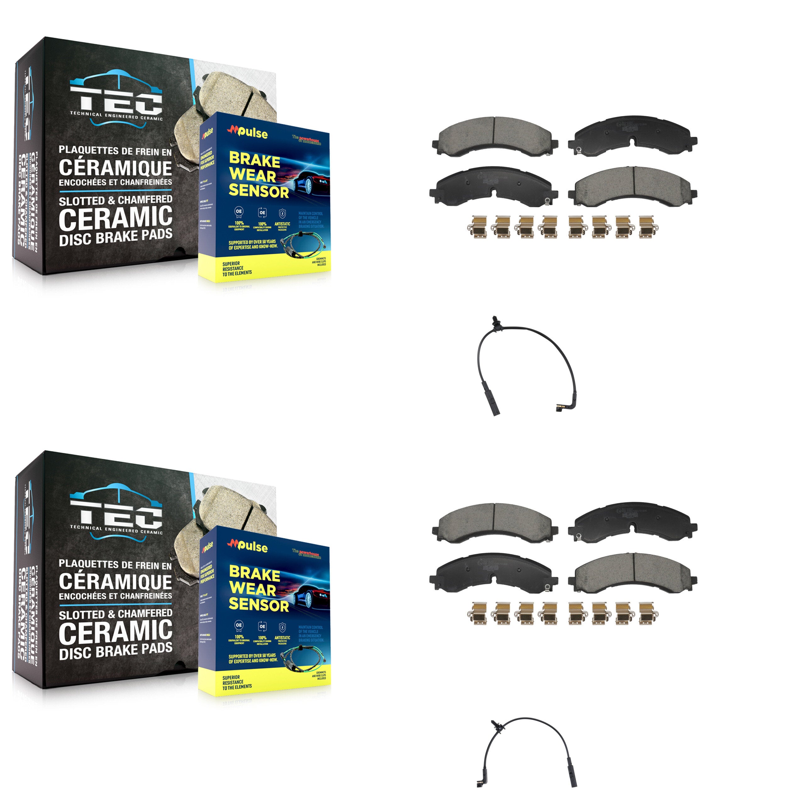 Front Rear Ceramic Brake Pads & Wear Sensor Kit For GMC Chevrolet Sierra 2500 HD
