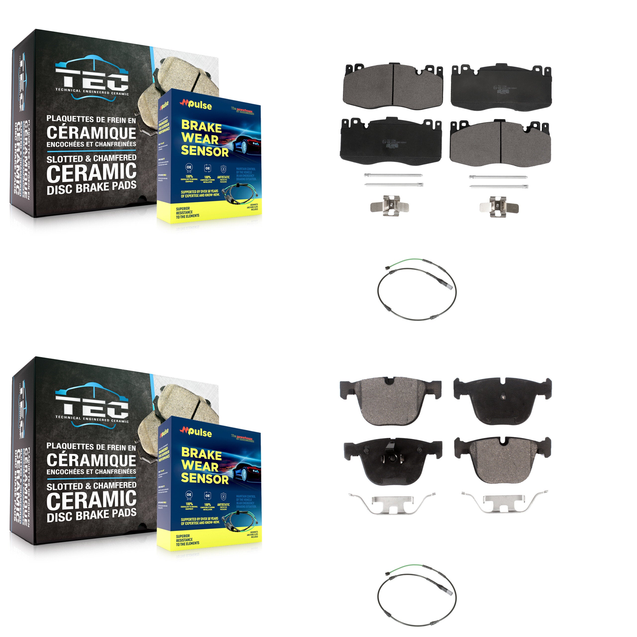 Front Rear Ceramic Brake Pads & Wear Sensor Kit For 2015-2016 BMW X5 M with 4.4L