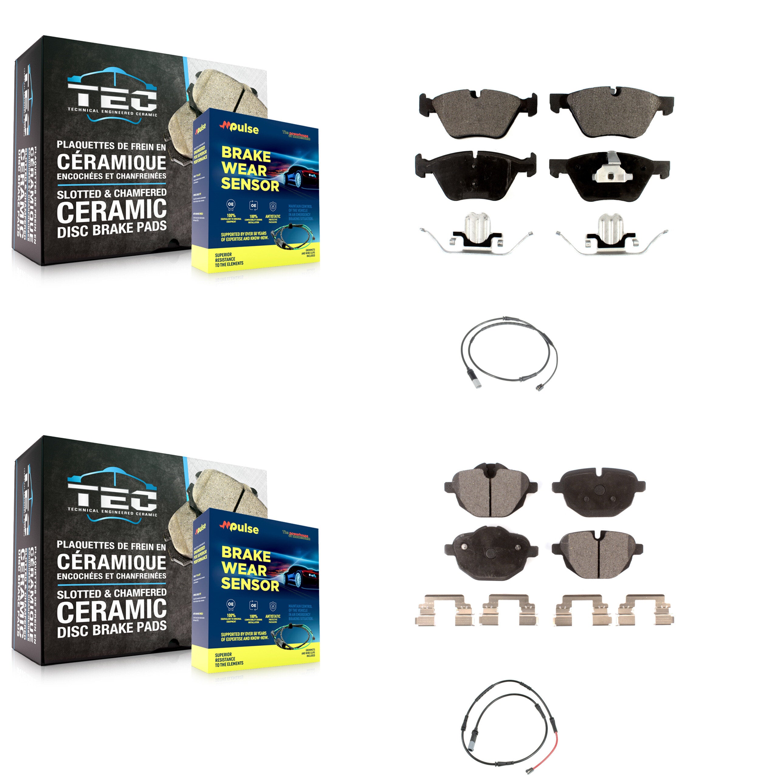 Front Rear Ceramic Disc Brake Pads And Wear Sensors Kit For BMW 528i KTW-101756