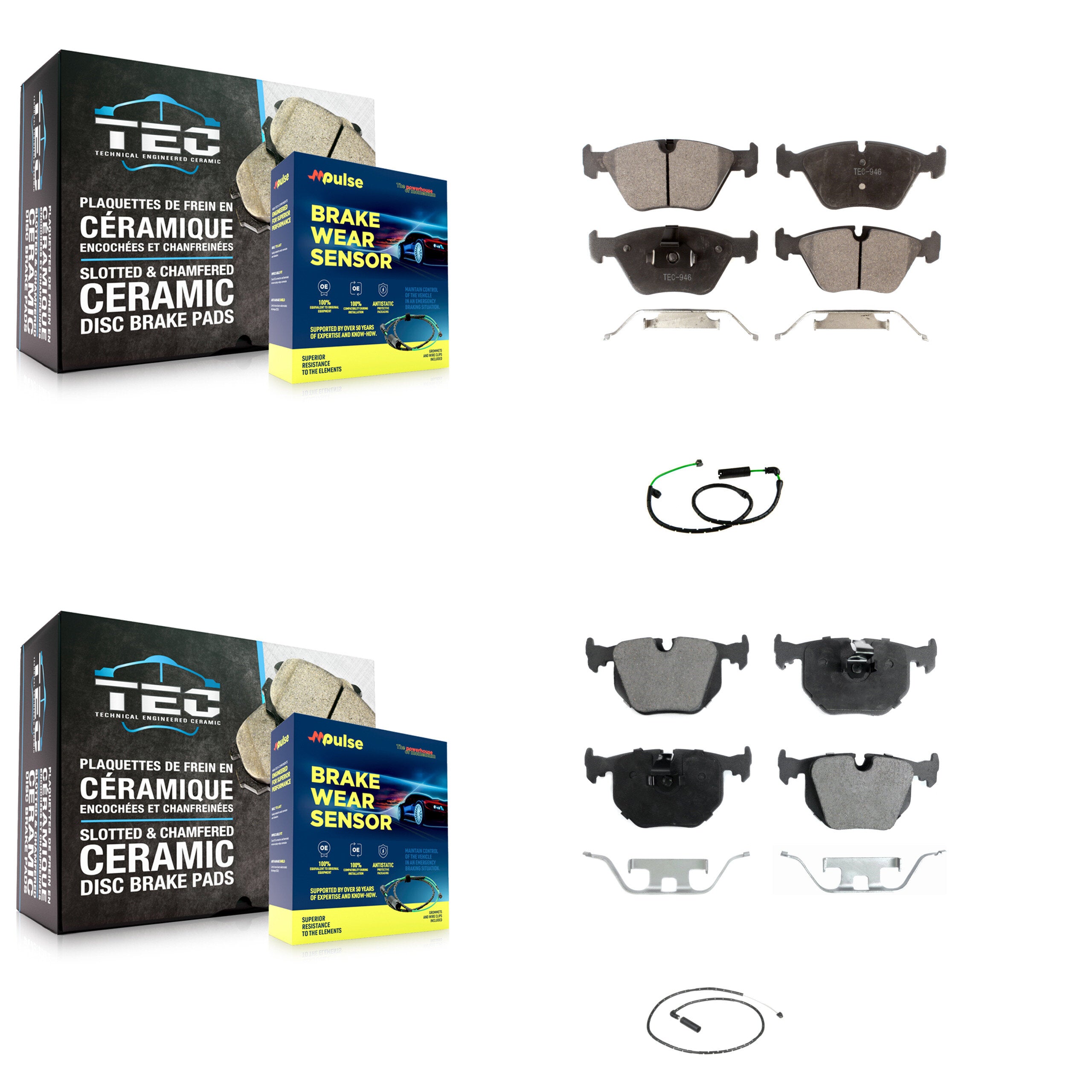 Front Rear Ceramic Disc Brake Pads And Wear Sensors Kit For BMW X3 3.0L