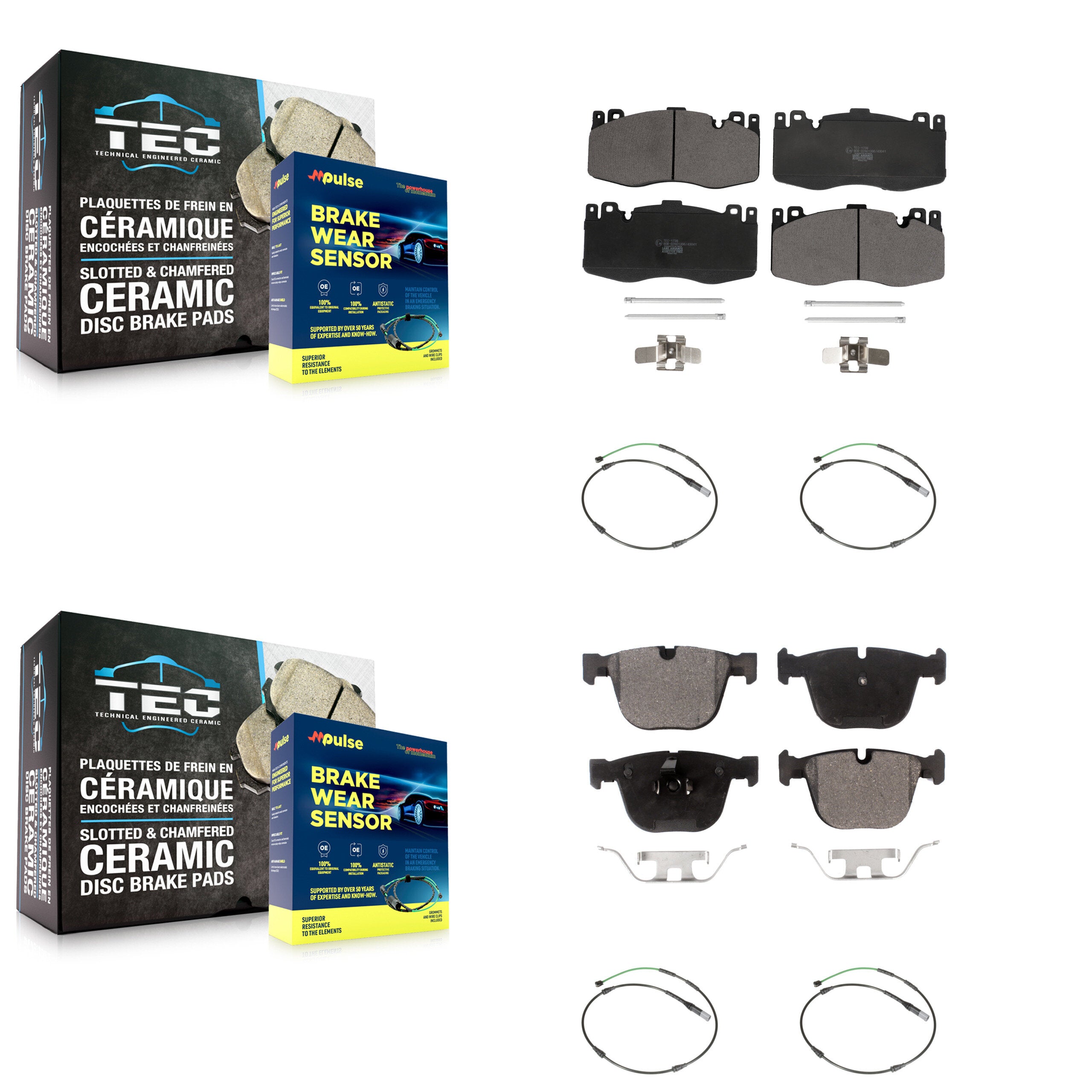 Front Rear Ceramic Brake Pads & Wear Sensor Kit For 2015-2016 BMW X5 M with 4.4L
