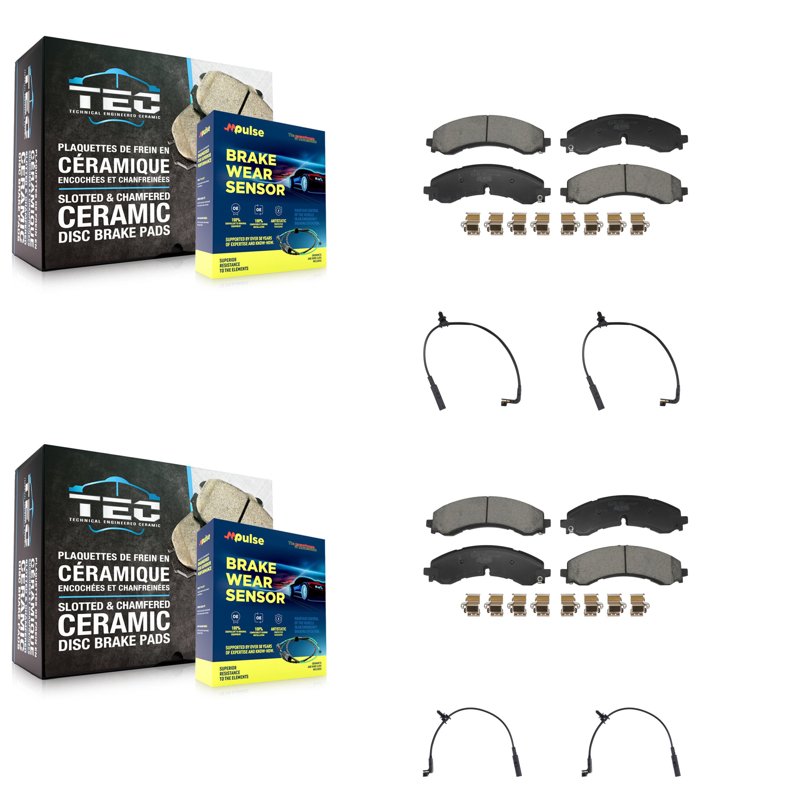Front Rear Ceramic Brake Pads & Wear Sensor Kit For GMC Chevrolet Sierra 2500 HD