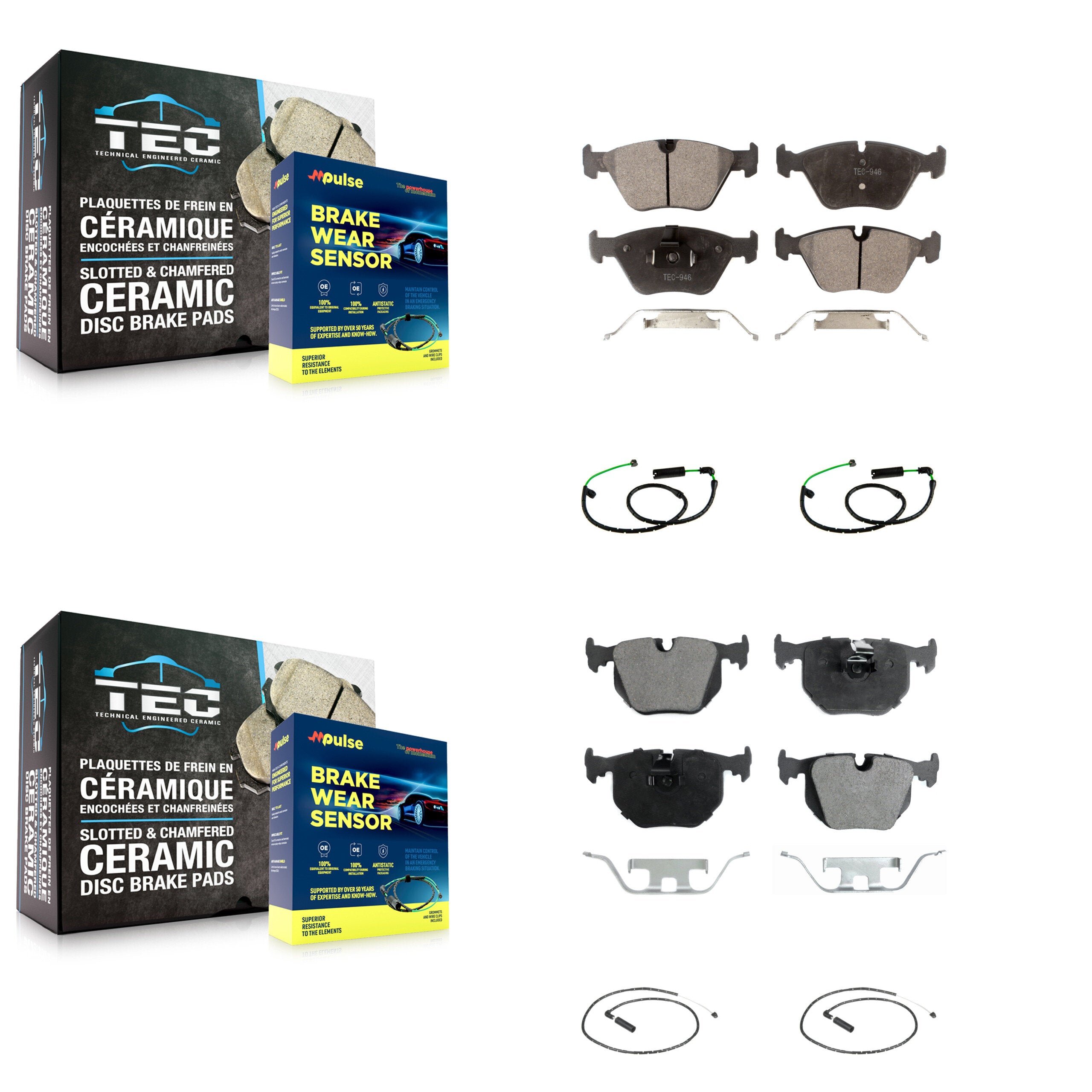 Front Rear Ceramic Disc Brake Pads And Wear Sensors Kit For BMW X3 3.0L