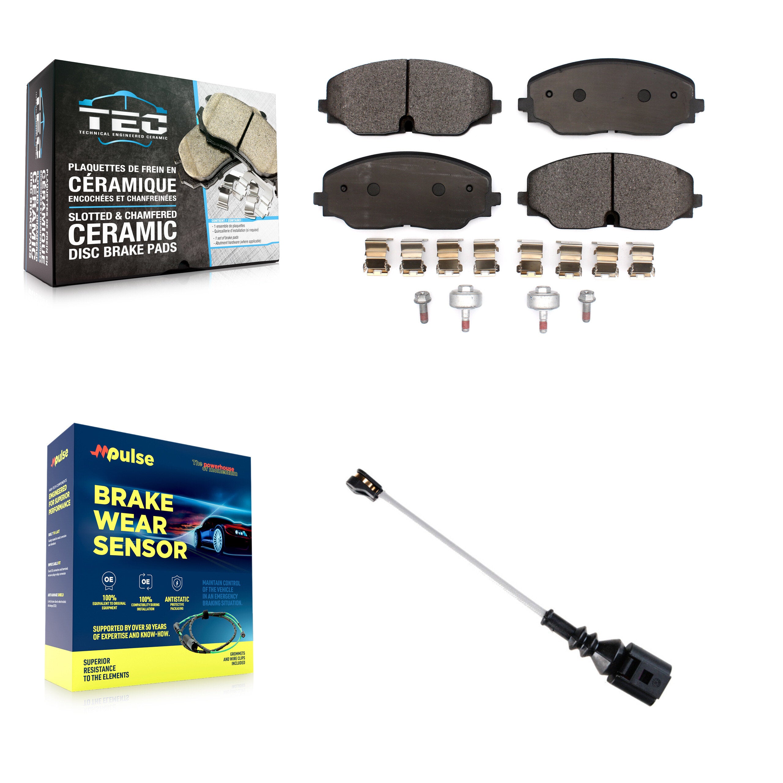 Front Ceramic Disc Brake Pads & Wear Sensor Kit For Volkswagen Atlas Cross Sport