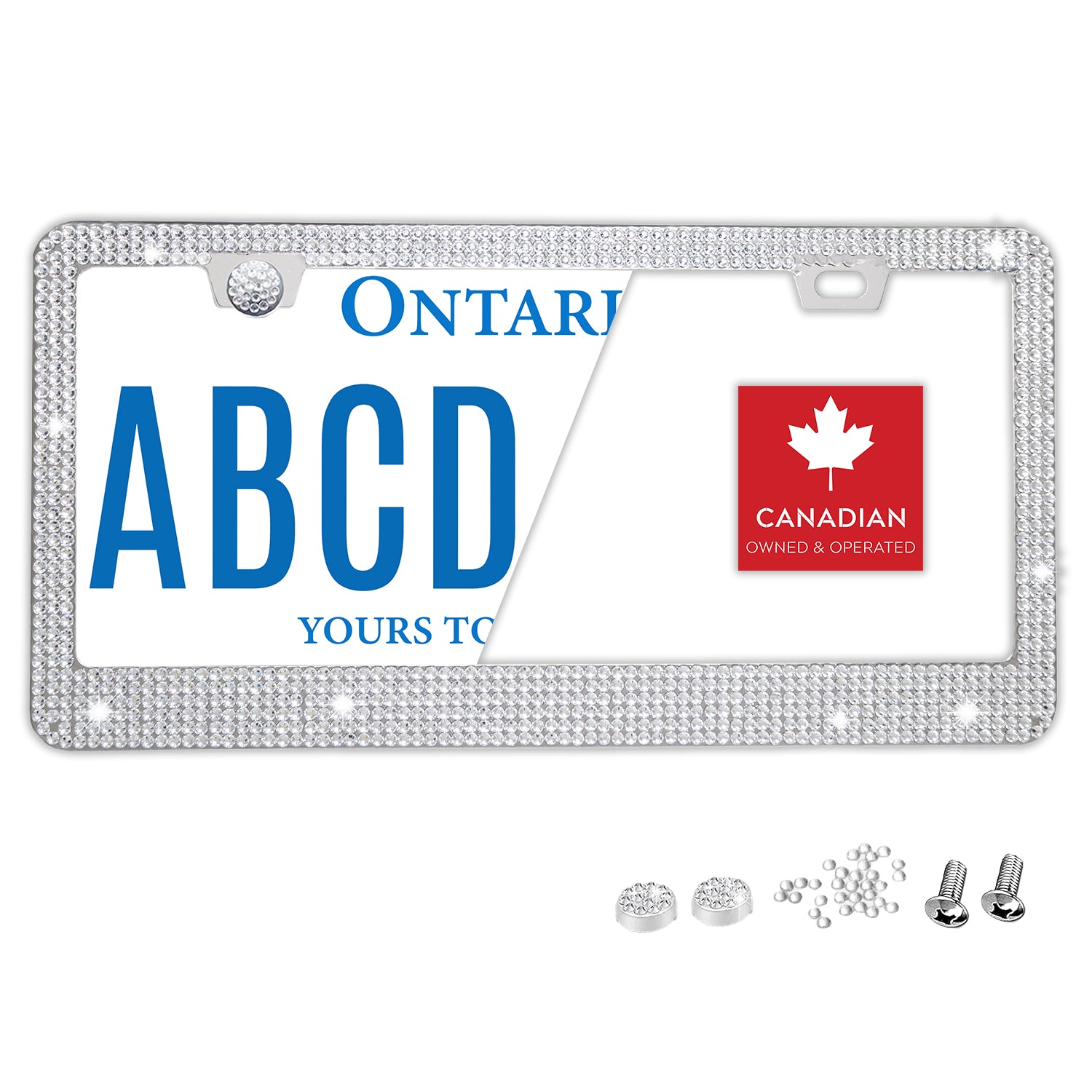 Silver Bling Rhinestone License Plate Frame – Sparkly Crystal Diamond Car Tag Holder, Slim Glitter Bedazzled License Plate Covers, Rust-Free Stainless Steel