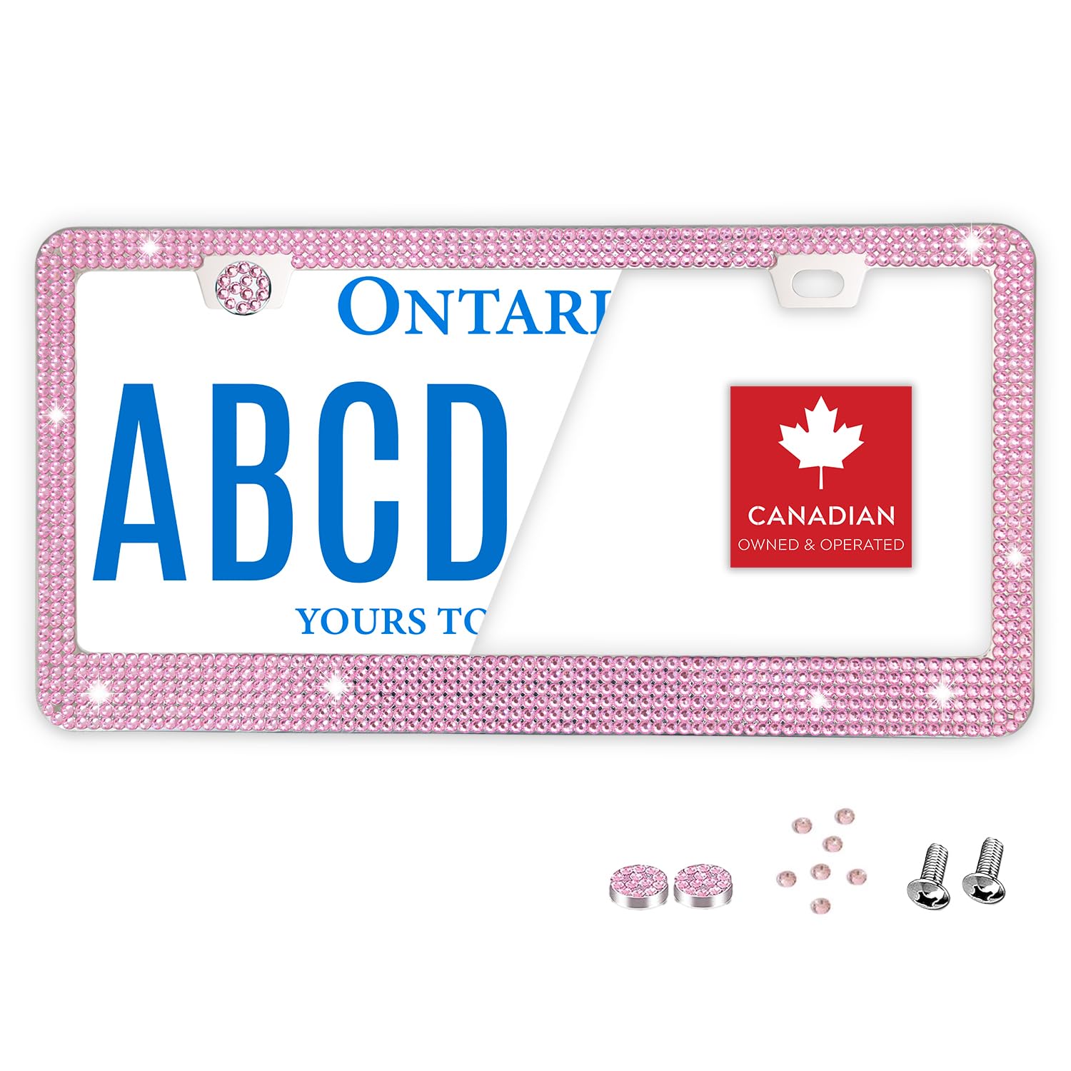 Pink Bling Rhinestone License Plate Frame – Sparkly Crystal Diamond Car Tag Holder, Slim Glitter Bedazzled License Plate Covers, Rust-Free Stainless Steel (Pack of 1)