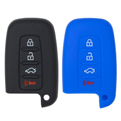 Silicone Key Cover for Azera Genesis Sonata Forte Optima Rio Sorento SY5HMFNA04 95440-3N250 (Black & Blue - 4 Button)