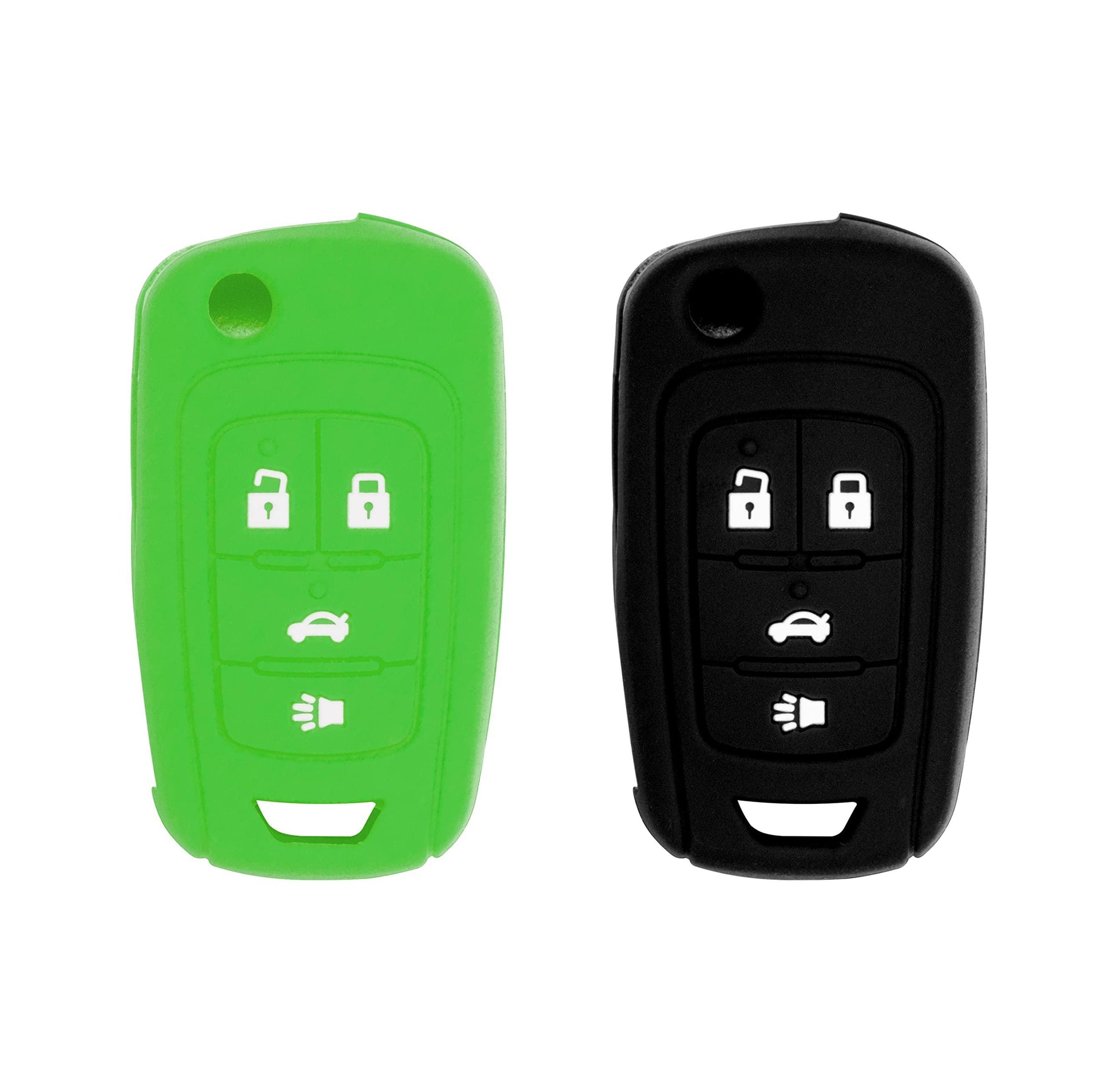 Silicone Key Cover for Chevy Cruze Equinox Impala Malibu Sonic Allure Lacrosse Regal Verano Encore Terrain OHT01060512 13504200 (4 Button - Black & Green)