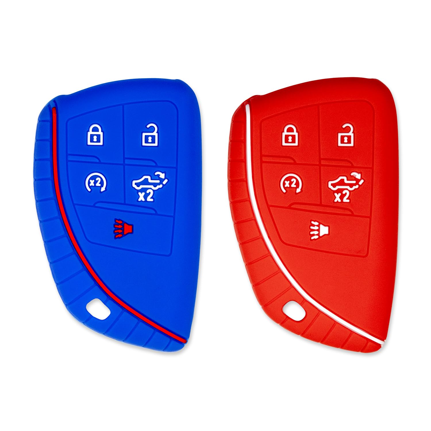 Silicone Key Cover for Chevy Silverado 1500, Sierra 1500/2500HD/3500HD 2022–2025 13548437 (Blue & Red - 5 Button)