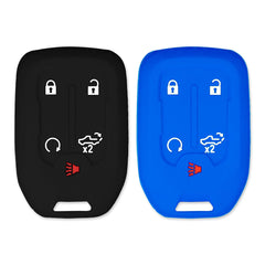 Silicone Key Cover for Chevy Silverado, Sierra 2019-2024 13529632 (Black & Blue - 5 Button)
