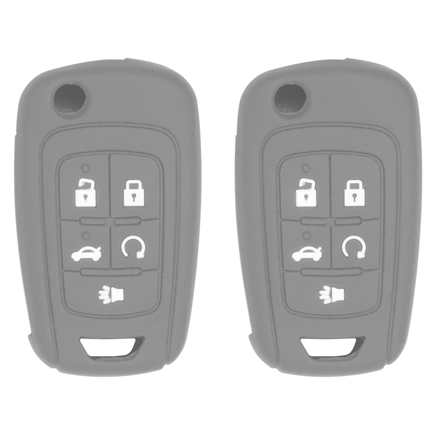 Silicone Key Cover for Cruze Equinox Impala Malibu Sonic Terrain Lacrosse Regal Verano Encore Allure 2010-2021 P409MK74946931 5921873 (5 Button - Double Grey)