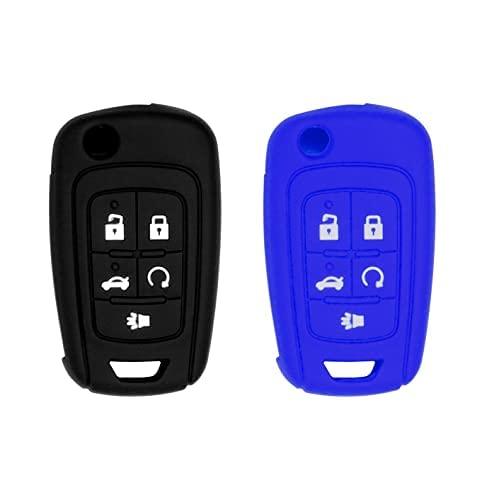 Silicone Key Cover for Cruze Equinox Impala Malibu Sonic Terrain Lacrosse Regal Verano Encore Allure P409MK74946931 5921873 (5 Button - Black & Blue)
