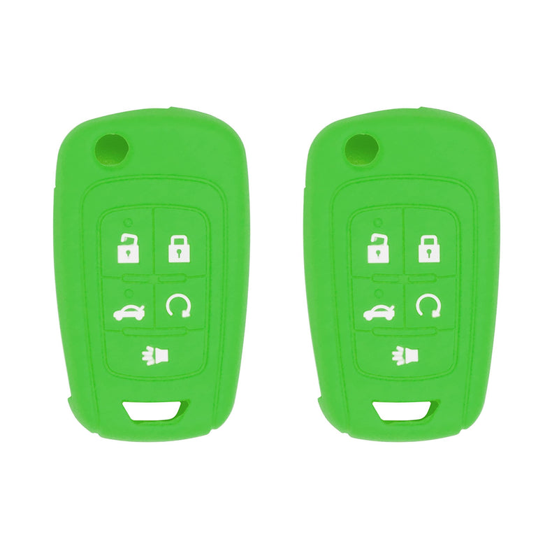 Silicone Key Cover for Cruze Equinox Impala Malibu Sonic Terrain Lacrosse Regal Verano Encore Allure P409MK74946931 5921873 (Double Green - 5 Button)