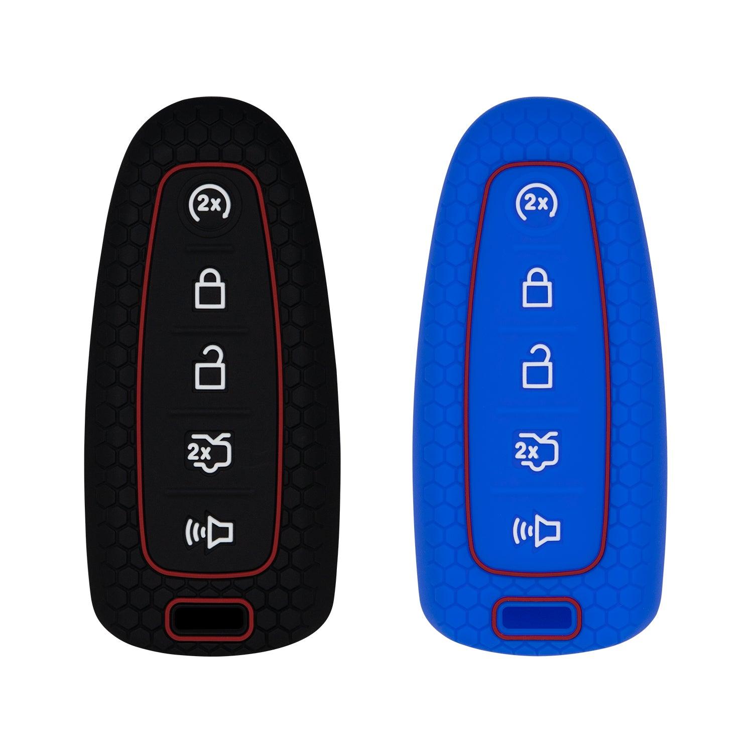 Silicone Key Cover for Ford Edge Explorer Flex Expedition Focus Focus Taurus Escape MKS MKT MKX Navigator M3N5WY8610 164-R8092 (Black & Blue - 5 Button)