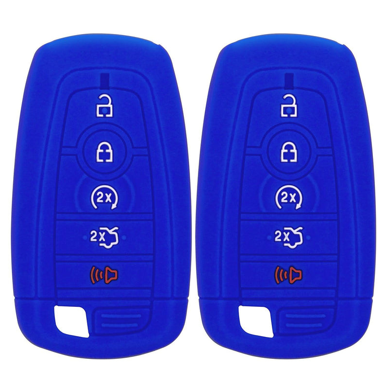 Silicone Key Cover for Ford Fusion Explorer Edge Mustang Expedition 2017-2020 M3N-A2C93142600 164-R8149 (Double Blue - 5 Button)