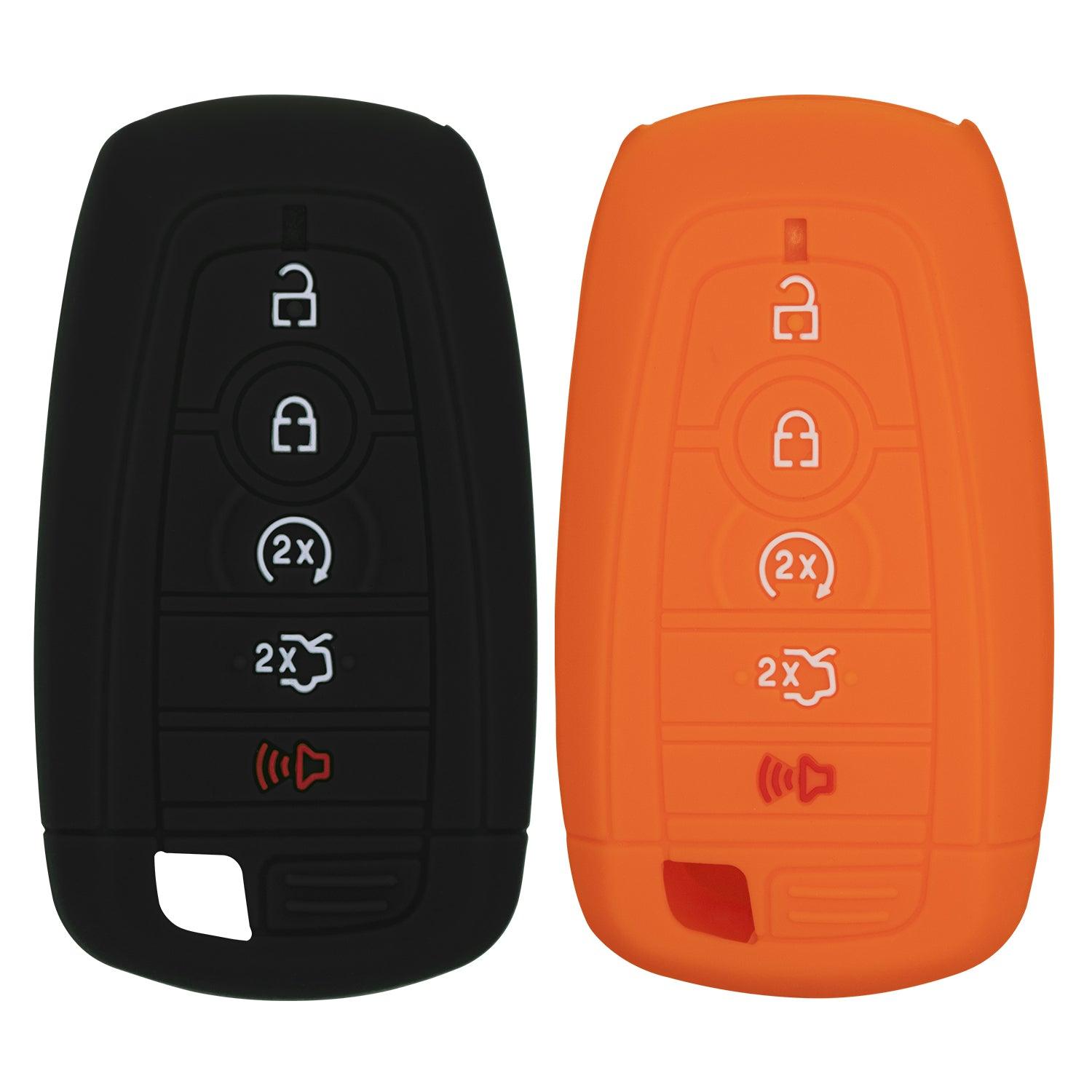 Silicone Key Cover for Ford Fusion Explorer Edge Mustang Expedition 2017-2021 M3N-A2C93142600 164-R8149 (Black & Orange - 5 Button)