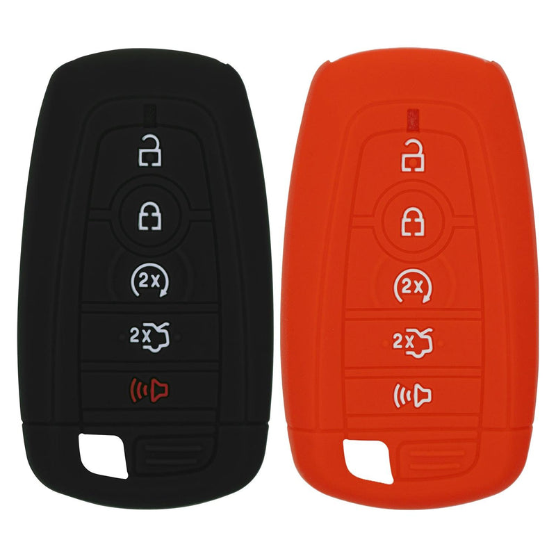 Silicone Key Cover for Ford Fusion Explorer Edge Mustang Expedition 2017-2021 M3N-A2C93142600 164-R8149 (Black & Red - 5 Button)