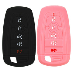 Silicone Key Cover for Ford Fusion Explorer Edge Mustang Expedition M3N-A2C93142600 164-R8149 (Black & Pink - 5 button)