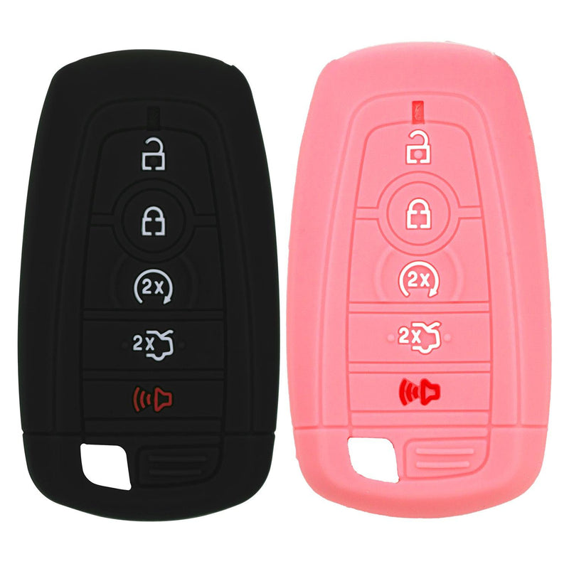 Silicone Key Cover for Ford Fusion Explorer Edge Mustang Expedition M3N-A2C93142600 164-R8149 (Black & Pink - 5 button)