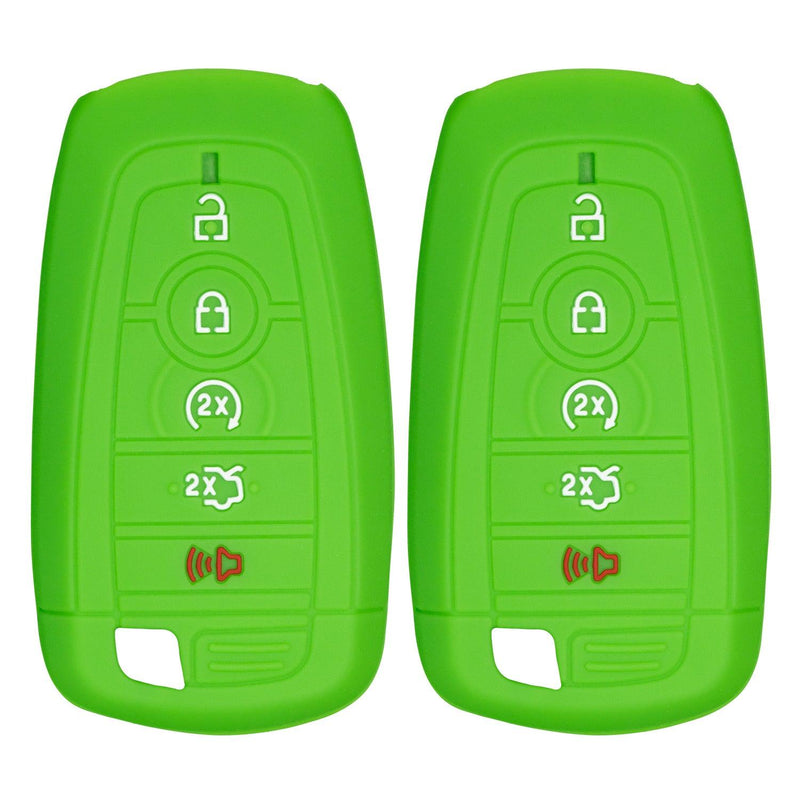 Silicone Key Cover for Ford Fusion Explorer Edge Mustang Expedition M3N-A2C93142600 164-R8149 (Double Green - 5 button)
