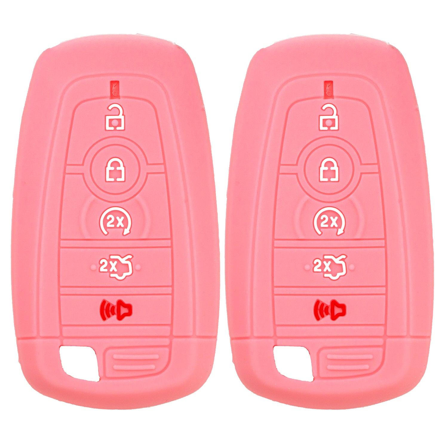 Silicone Key Cover for Ford Fusion Explorer Edge Mustang Expedition M3N-A2C93142600 164-R8149 (Double pink - 5 Button)