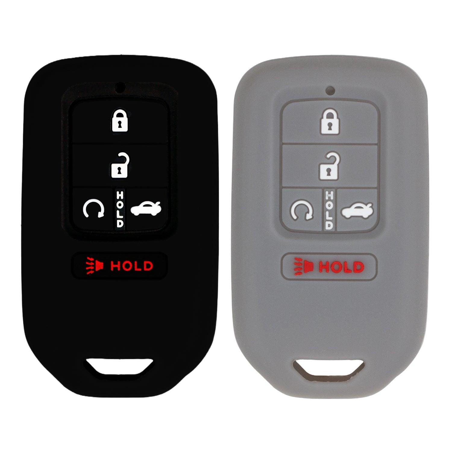 Silicone Key Cover for Honda Accord Civic CR-V CRV Pilot Passport Insight EX EX-L 2015-2021 (5 Button - Black & Grey)