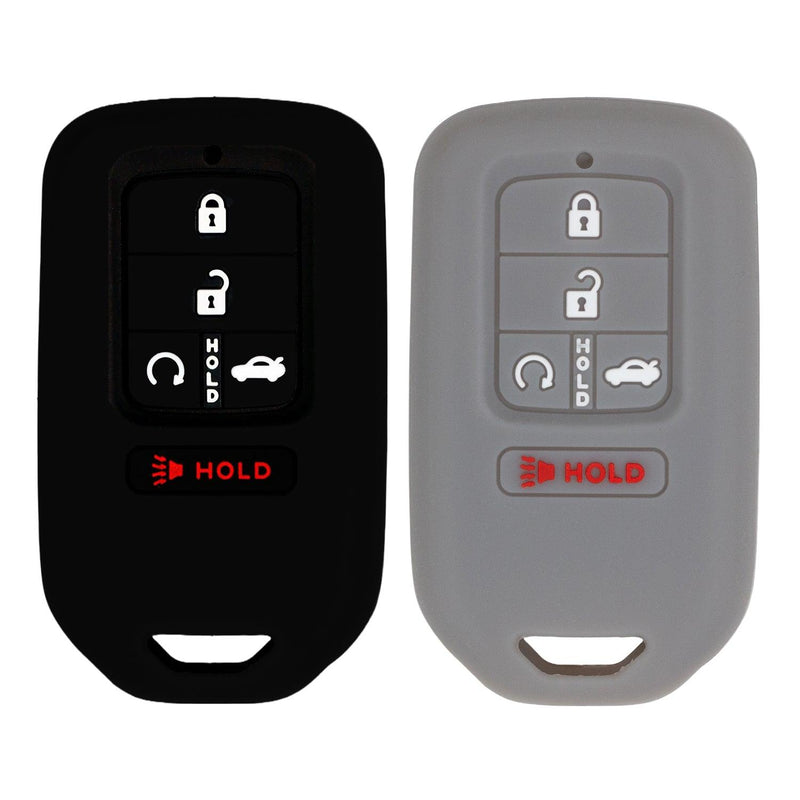 Silicone Key Cover for Honda Accord Civic CR-V CRV Pilot Passport Insight EX EX-L 2015-2021 (5 Button - Black & Grey)