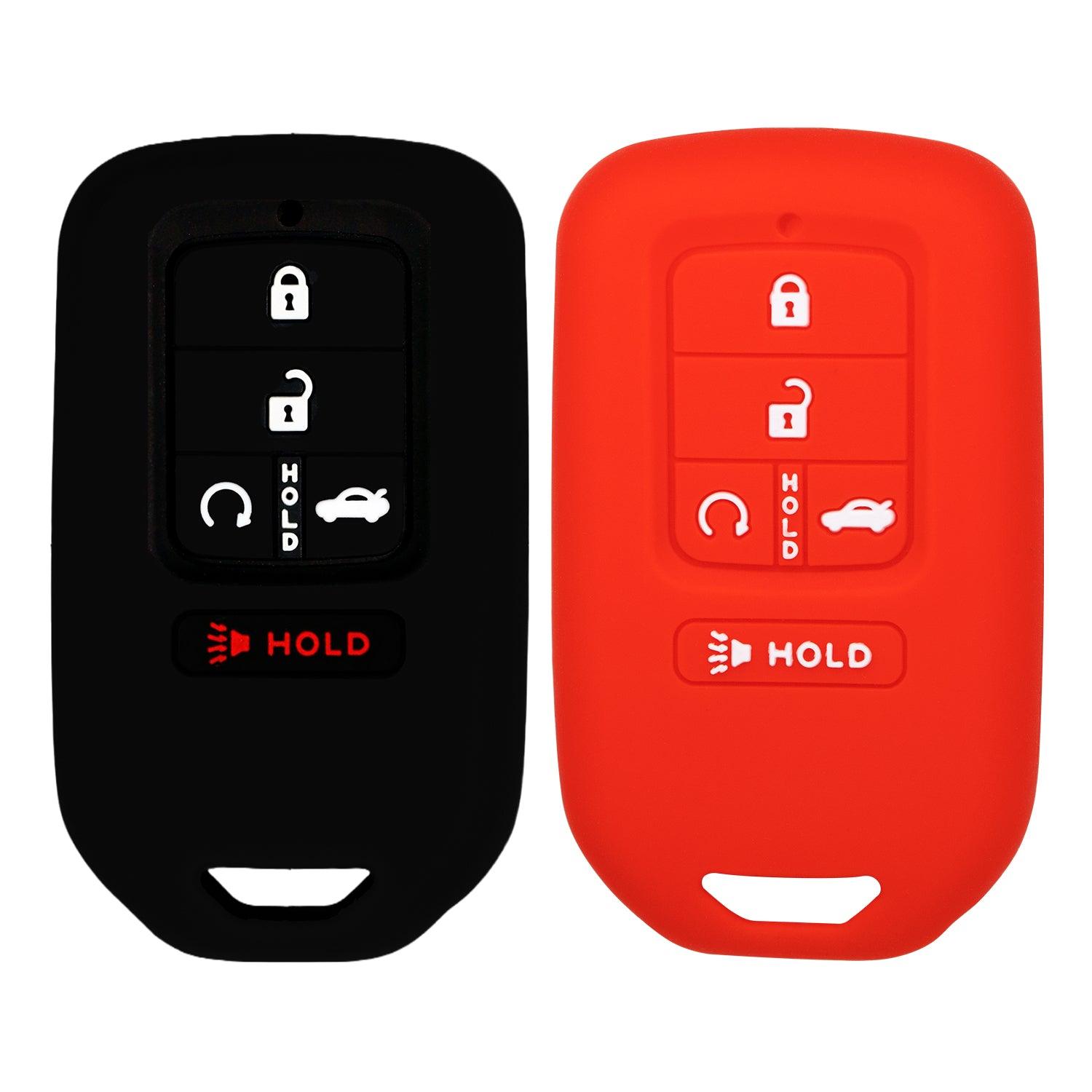 Silicone Key Cover for Honda Accord Civic CR-V CRV Pilot Passport Insight EX EX-L Touring KR5V2X 72147-TG7-A12 (Black & Red - 5 Button)