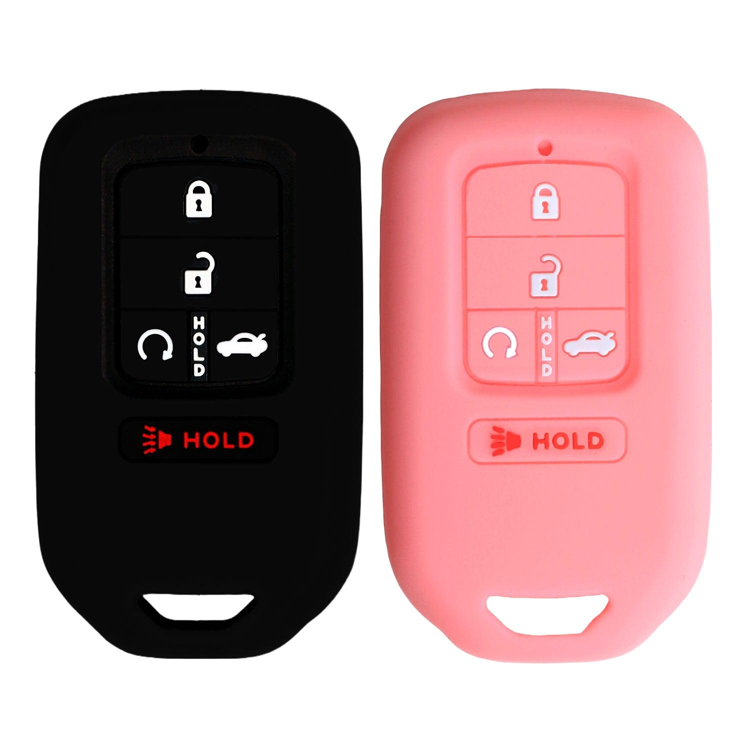 Silicone Key Cover for Honda Accord Civic CR-V CRV Pilot Passport Insight EX EX-L Touring KR5V2X 72147TLAA02 (Black & Pink - 5 button)
