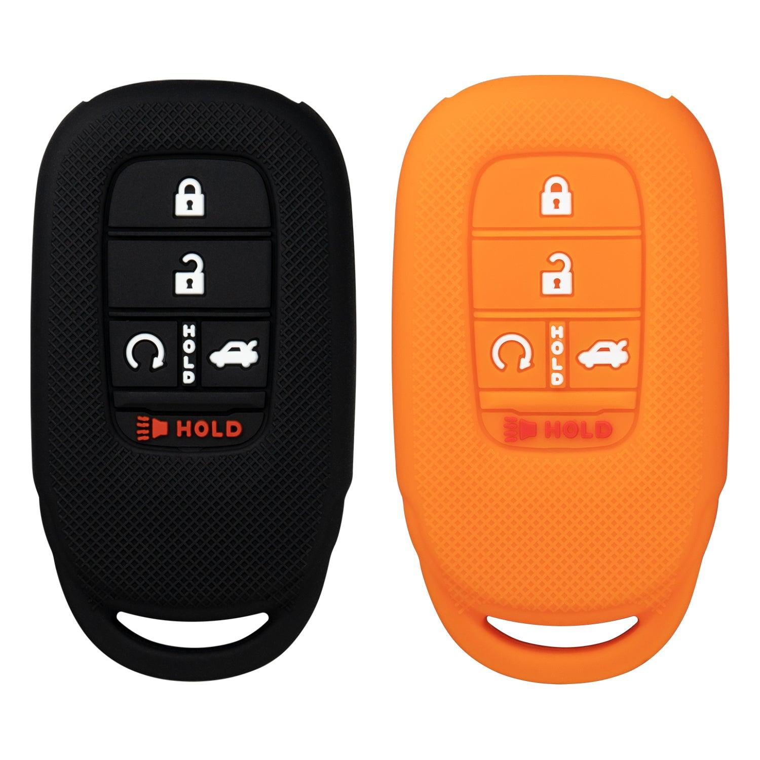 Silicone Key Cover for Honda Civic 2022-2023 KR5TP-4 72147T20A11 (Black & Orange - 5 Button)