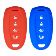 Silicone Key Cover for Hyundai Kona Veloster Elantra GT Santa Fe Paadlise 2018-2021 (Red & Blue - 4 Button)