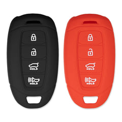 Silicone Key Cover for Hyundai Kona Veloster Elantra GT Santa Fe Palisade 2018-2021  (Black & Red - 4 Button)