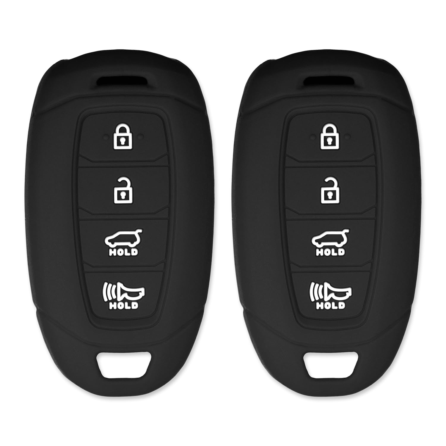 Silicone Key Cover for Hyundai Kona Veloster Elantra GT Santa Fe Palisade 2018-2021 (Double Black - 2 Pack)