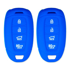 Silicone Key Cover for Hyundai Kona Veloster Elantra GT Santa Fe Palisade 2018-2021 (Double Blue - 2 Pack)