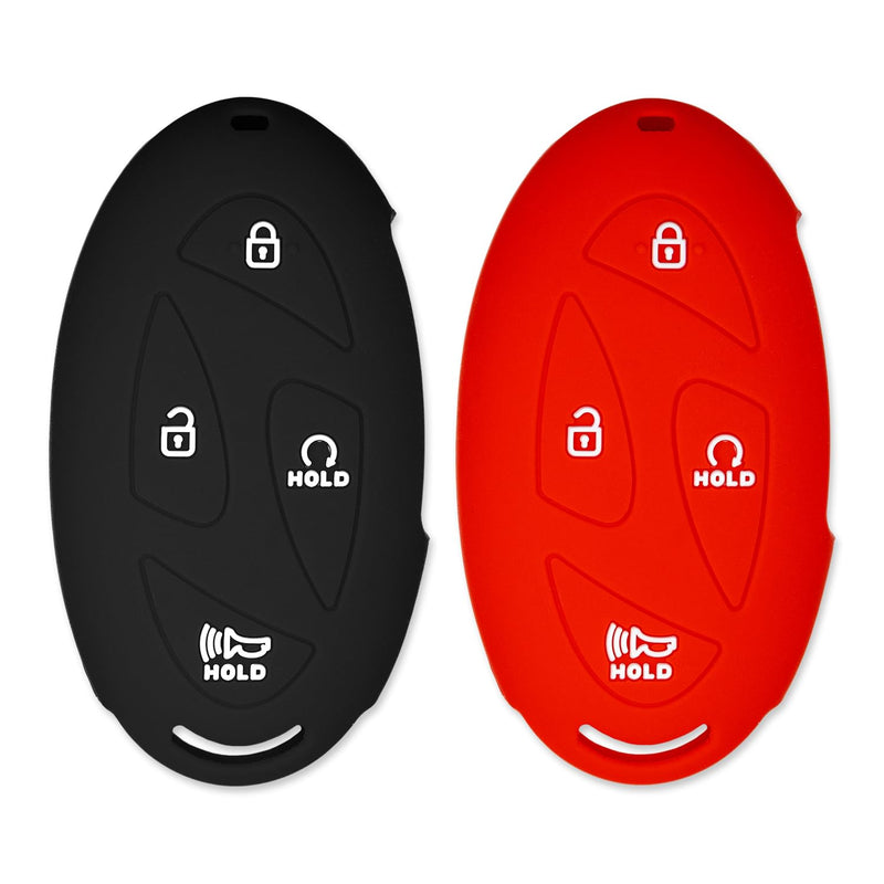 Silicone Key Cover for Hyundai Santa Fe Tucson Elantra Kona Sonata Ioniq 2023-2025 ‎95440-N9550 (Black & Red - 4 Button)